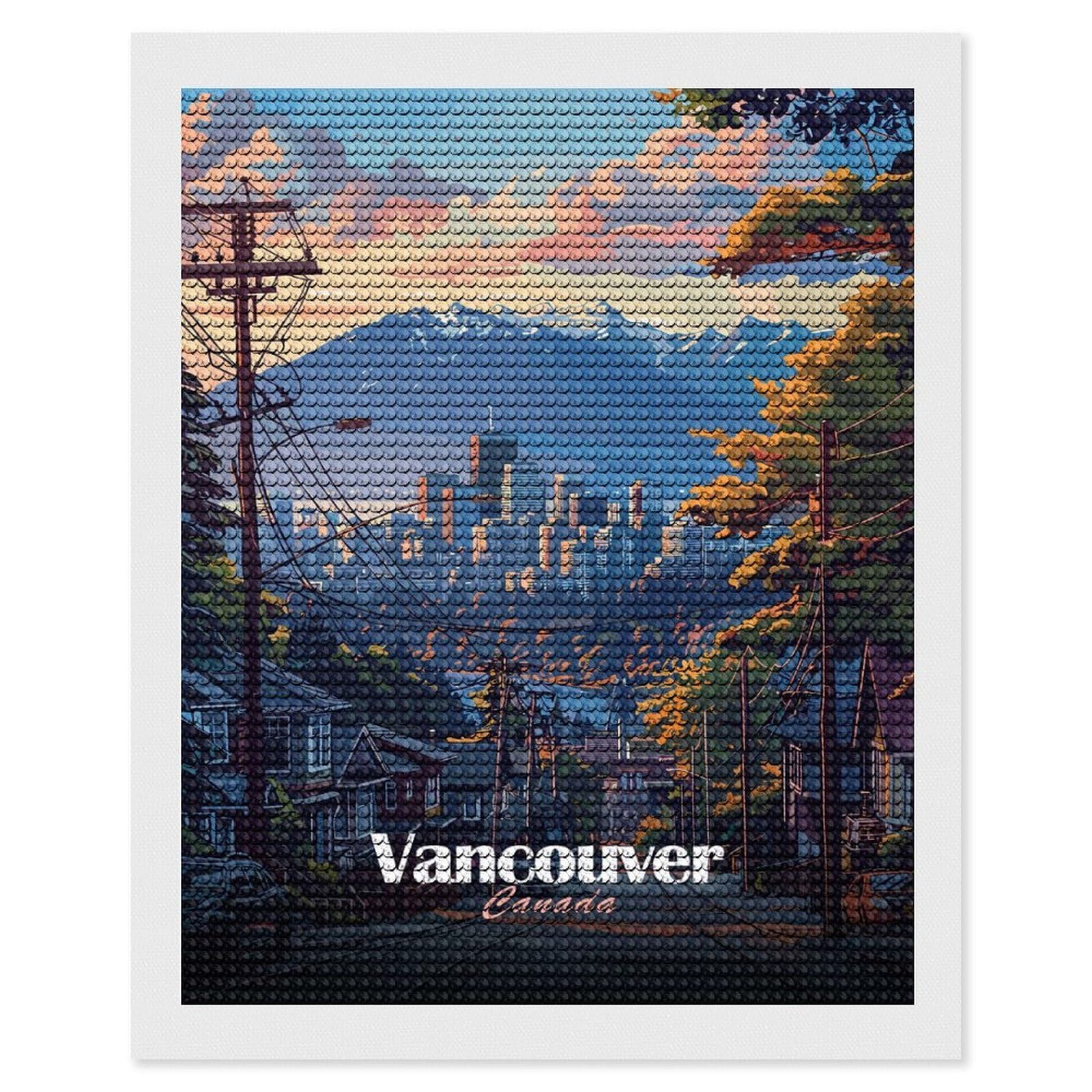 Junmoney Vancouver Cityscape Diamond Painting Canvas Kit 16"x20", Adhesive Canvas, Christmas Gift, Full Kit Included, Thoughtful Present