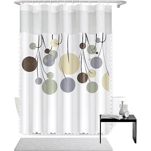 Aokeyee Shower Curtain Set with Wavy Edge, Heavyweight Waffle Weave Bathroom Shower Curtains Hotel Style with See Through Top Window, 12 Hooks, Waterproof & Machine Washable(72"x72")