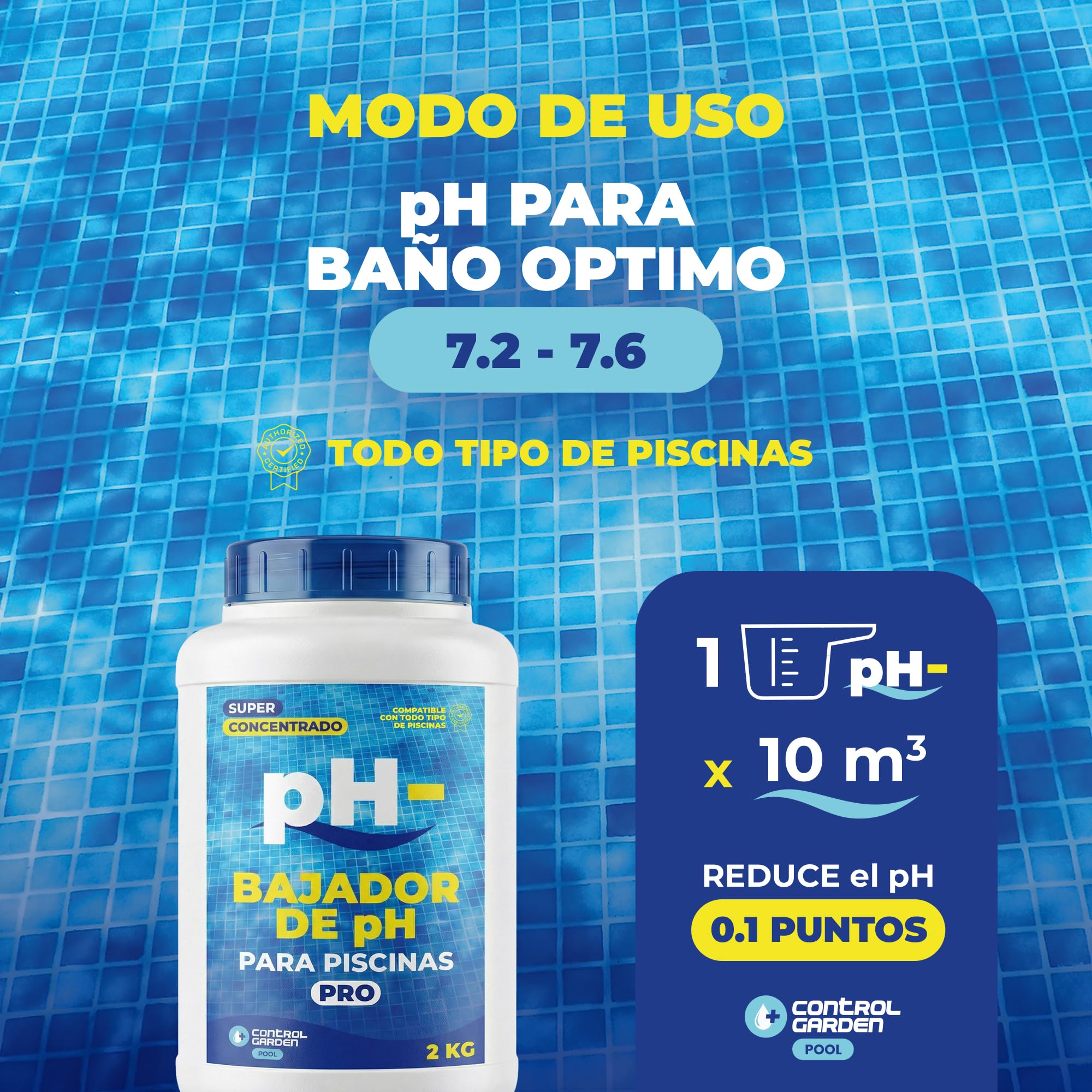 CONTROL GARDEN Bajador PH Piscinas Granulado 2 KG | Reductor pH- Piscina Interior y Exterior | Minorador Sólido - Súper Concentrado | Pool Regulador de Poliester, Liner y Electrólisis Salina — view 6