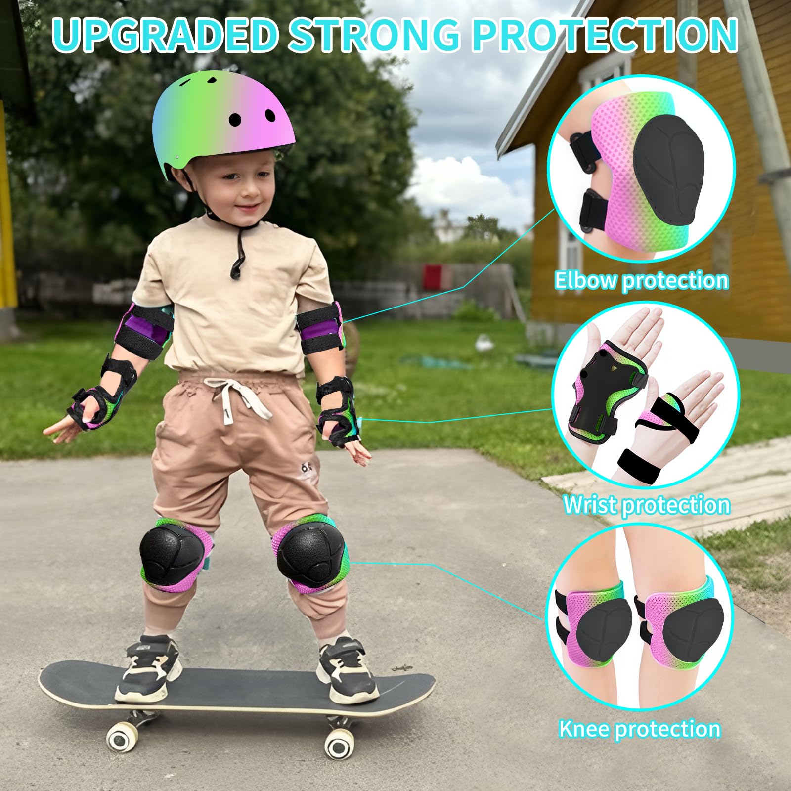 Almohadillas para monopatín para niños, jóvenes, adultos, coderas y muñequeras, equipo de protección, correas dobles fuertes y clips ajustables de fácil fijación para patineta, patinaje,
