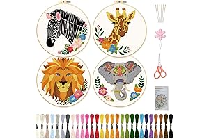 ORIGACH 4 Pcs Wild Animal Embroidery Kit for Beginners