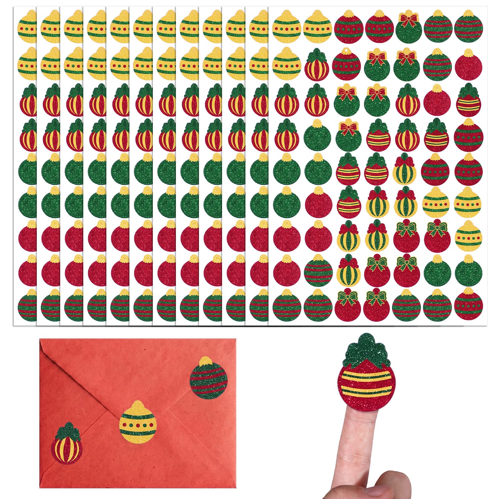 Honoson 600 Pcs Christmas Ball Ornament Tiny Glitter Stickers Self Adhesive