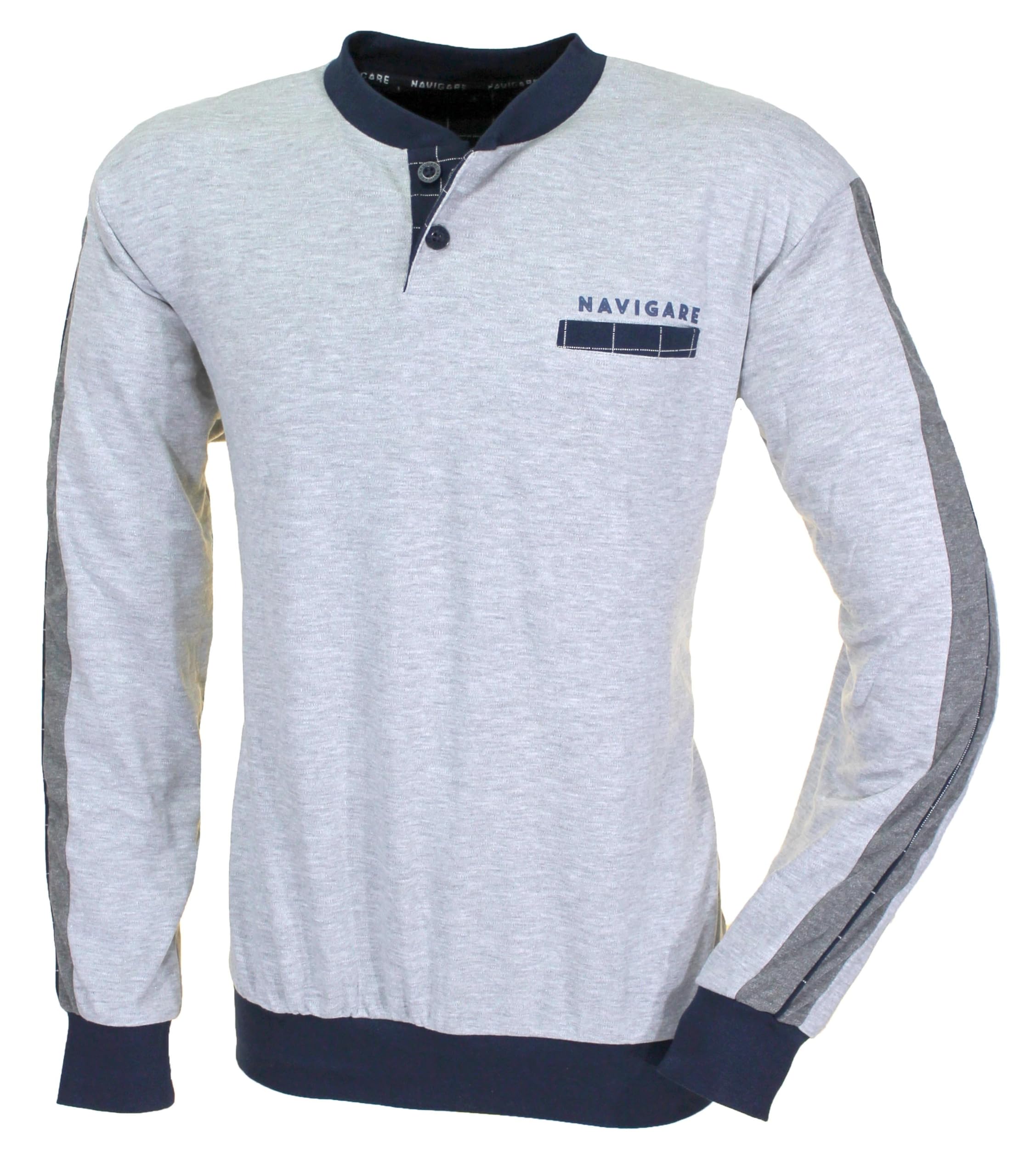 Navigare Pigiama Uomo Caldo Cotone Invernale Serafino con Polsini Vari Modelli (IT, Testo, XL, Regular, Regular, 1702 Grigio M.)