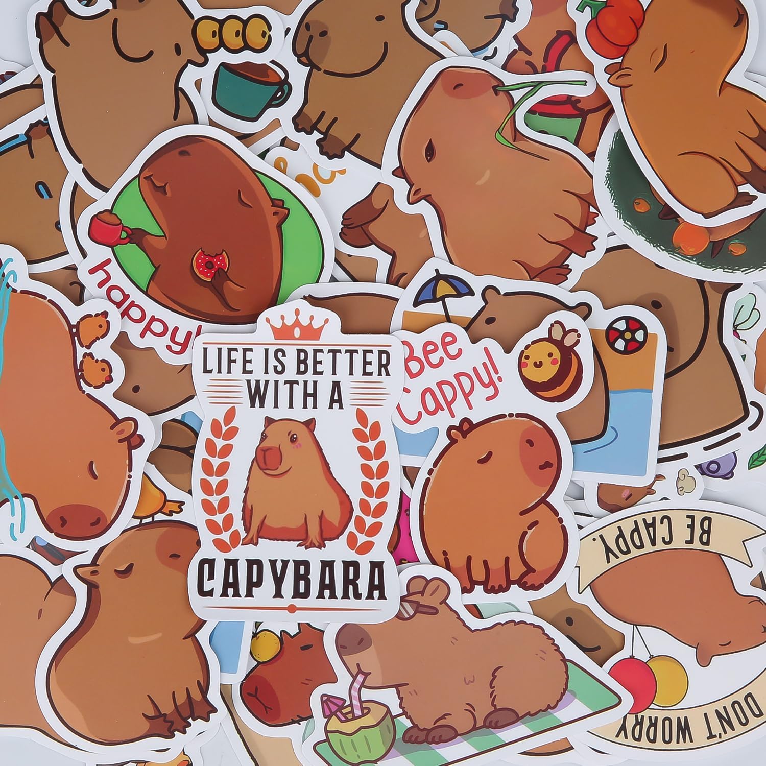 50pcs Cute Capybara Stickers - Waterproof Cartoon Animal Stickers for Water Bottles, Suitcase, Laptop, Diary, Book, Skateboard