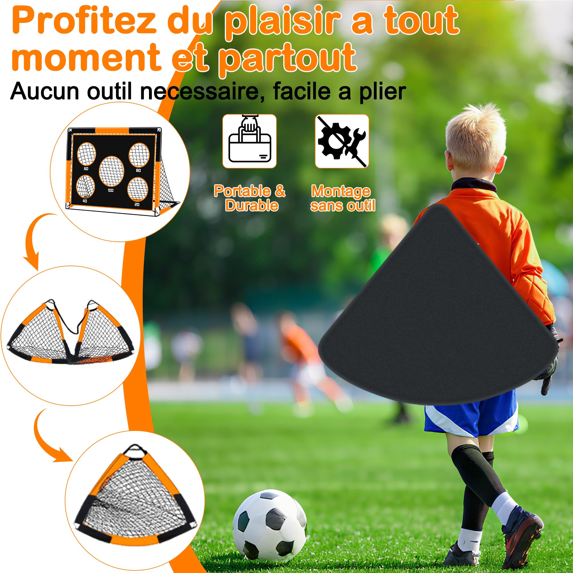 But de Football pour Enfants 2 en 1 avec Filet, 5 Cibles et Sac de Transport, Cage de Foot Exterieur 1.2M/1.5M