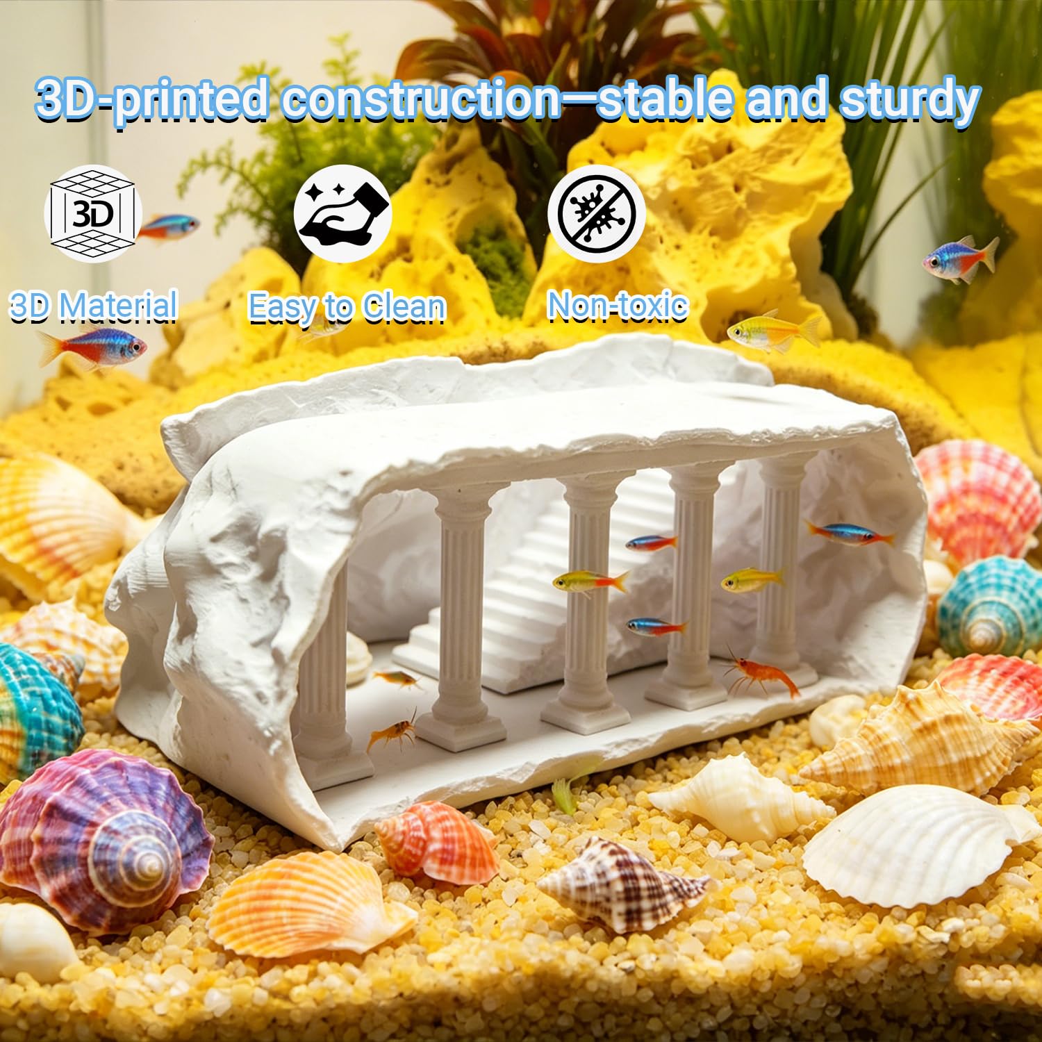 Cachette Aquarium Effet Bois – Tunnel Aquarium Souterrain 3D pour Wels & Crevettes, Grotte Multi-Chambres pour Poissons, Décoration Aquarium Naturelle pour Eau Douce (S)