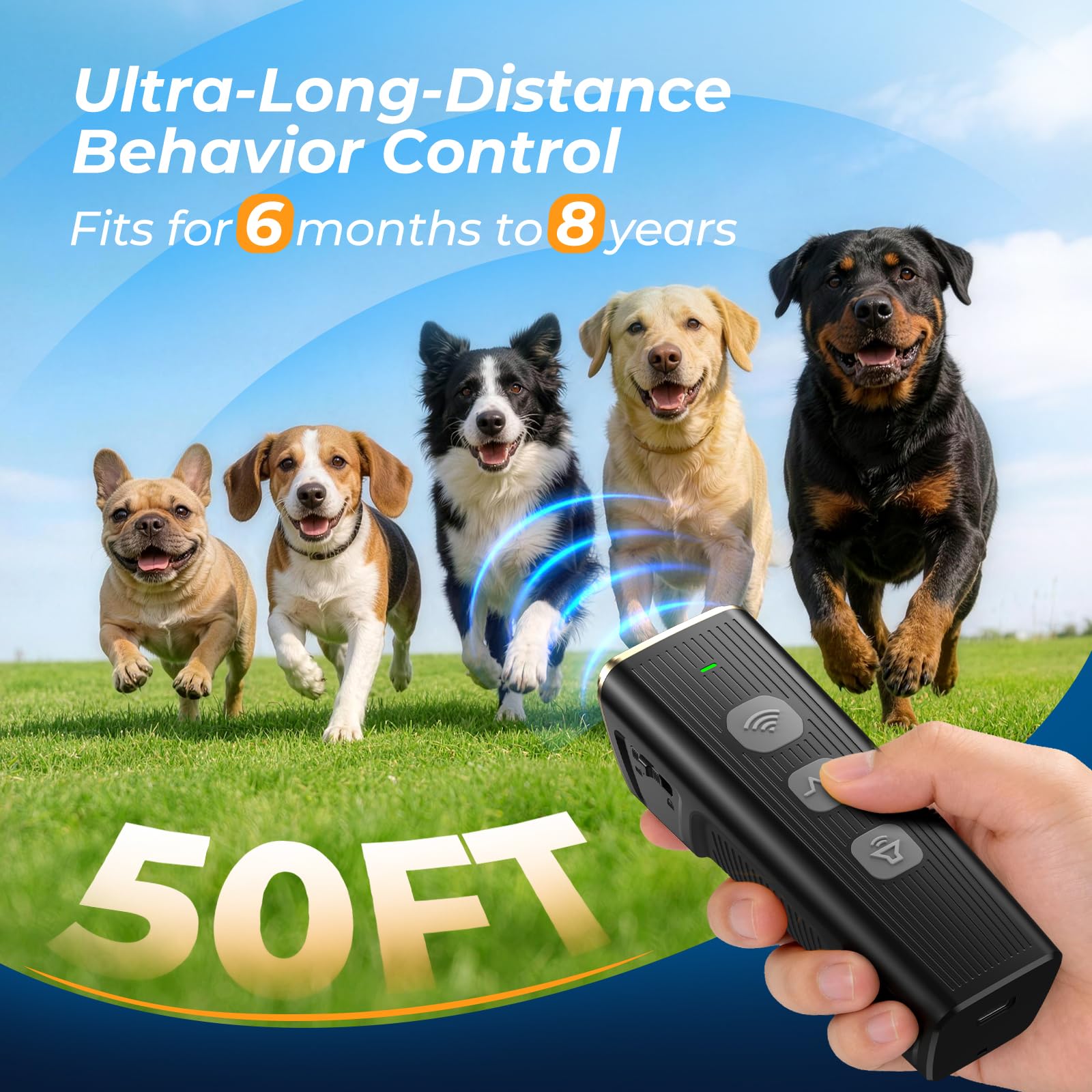 Dispositivos ultrasónicos de alto rendimiento para disuasión de ladridos de perro, dispositivo anti ladridos para perros, herramientas de entrenamiento humano para perros con linterna LED y
