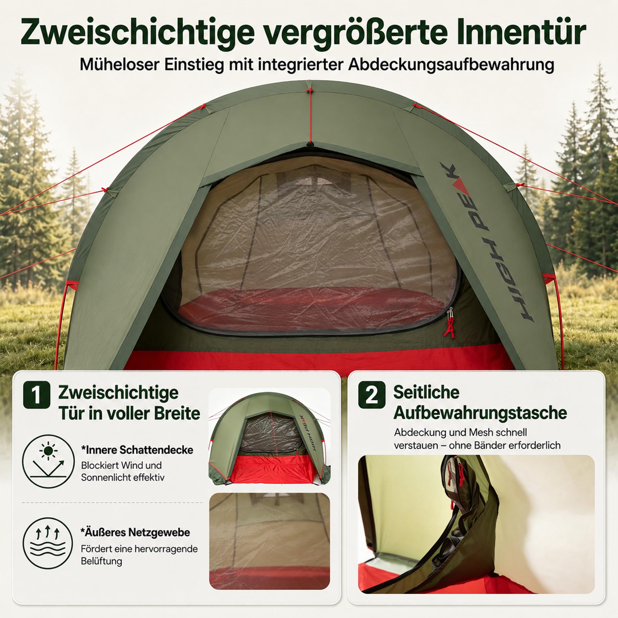 High Peak Trekkingzelt für 2–3 Personen mit Vorraum für Reisen