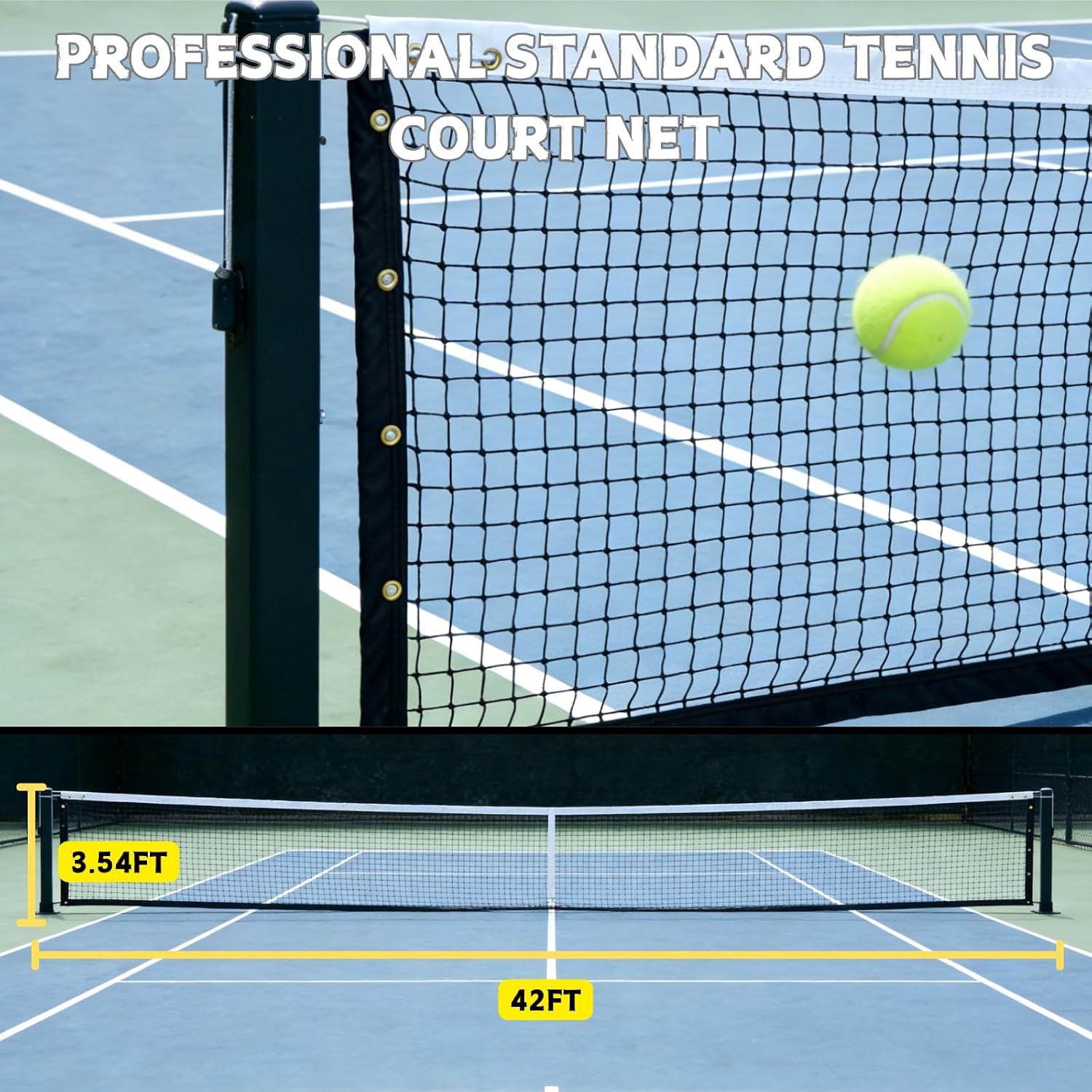 Professional Tennis Net 42ft x 3.5ft Single Layer | Heavy Duty Court Replacement with 6mm Cable & Complete Kit | UV/Waterproof, Value-Priced for Court Builders & Schools