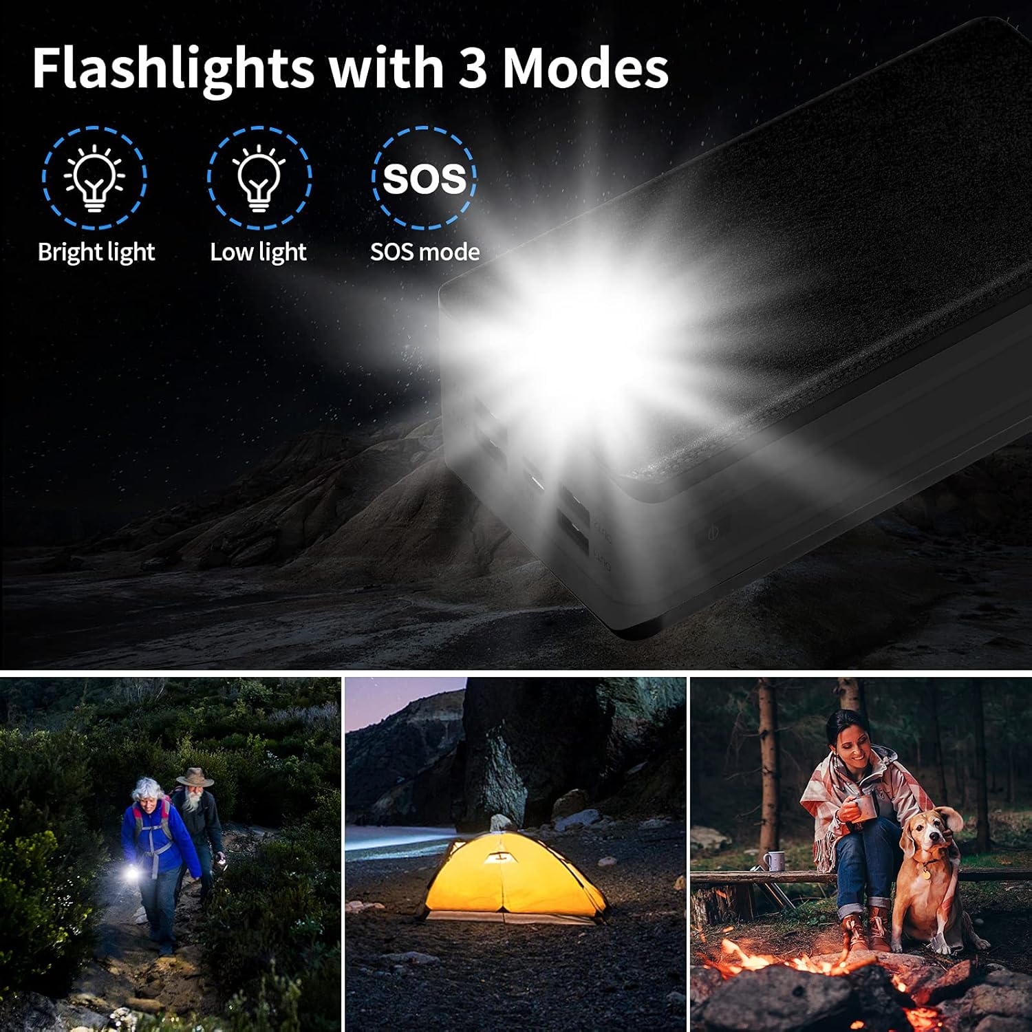 Solar Power Bank 50000mAh, Portable Solar Phone Charger with Flashlight, 4 Output Ports, 2 Input Ports, Solar Battery Bank Compatible with iPhone, for Camping, Hiking, Trips : Cell Phones & Accessories