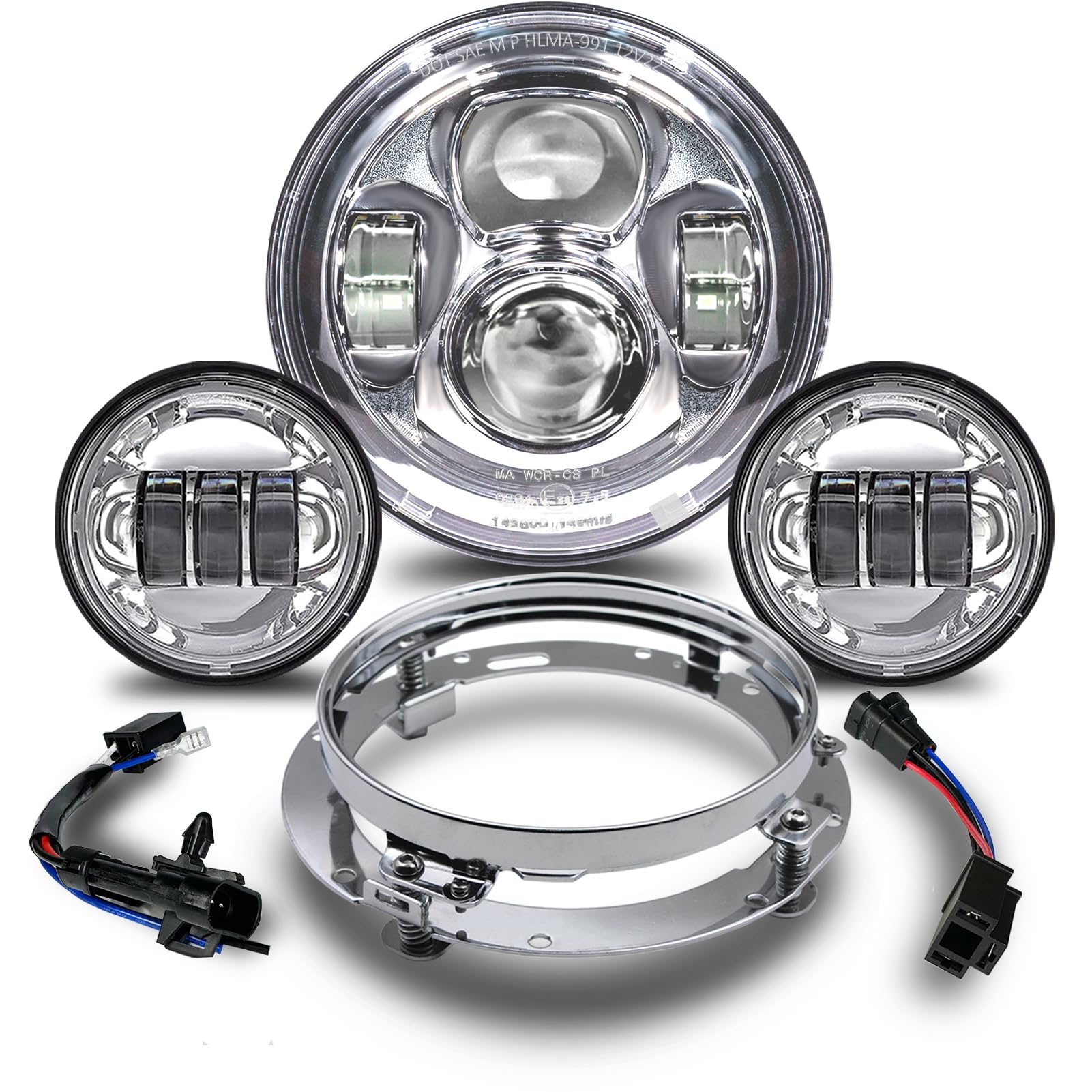 17,8 cm Motorrad-LED-Scheinwerfer, 11,4 cm, Nebelscheinwerfer, DOT, SAE-geprüft, Davidson, Fat Boy, Street Glide, Heritage, Softail Road King, Switchback, Electra Glide, Ultra Classic, Chrom