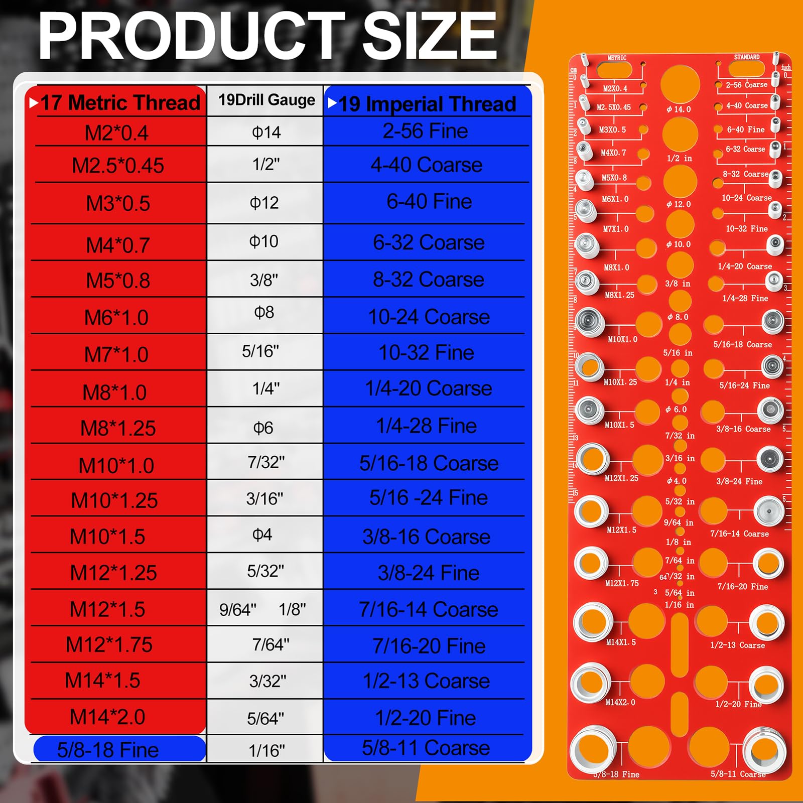 Thread Checker - SAE & Metric Bolt Size Tool -4