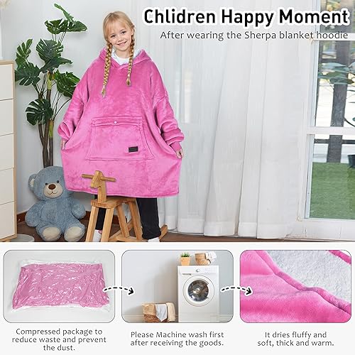 Miniatura 5 de Solaris - Sudadera tipo cobija con capucha aborregada, súper suave y acogedora para adolescentes, niñas, jóvenes, niños (7-15 años), tamaño grande,