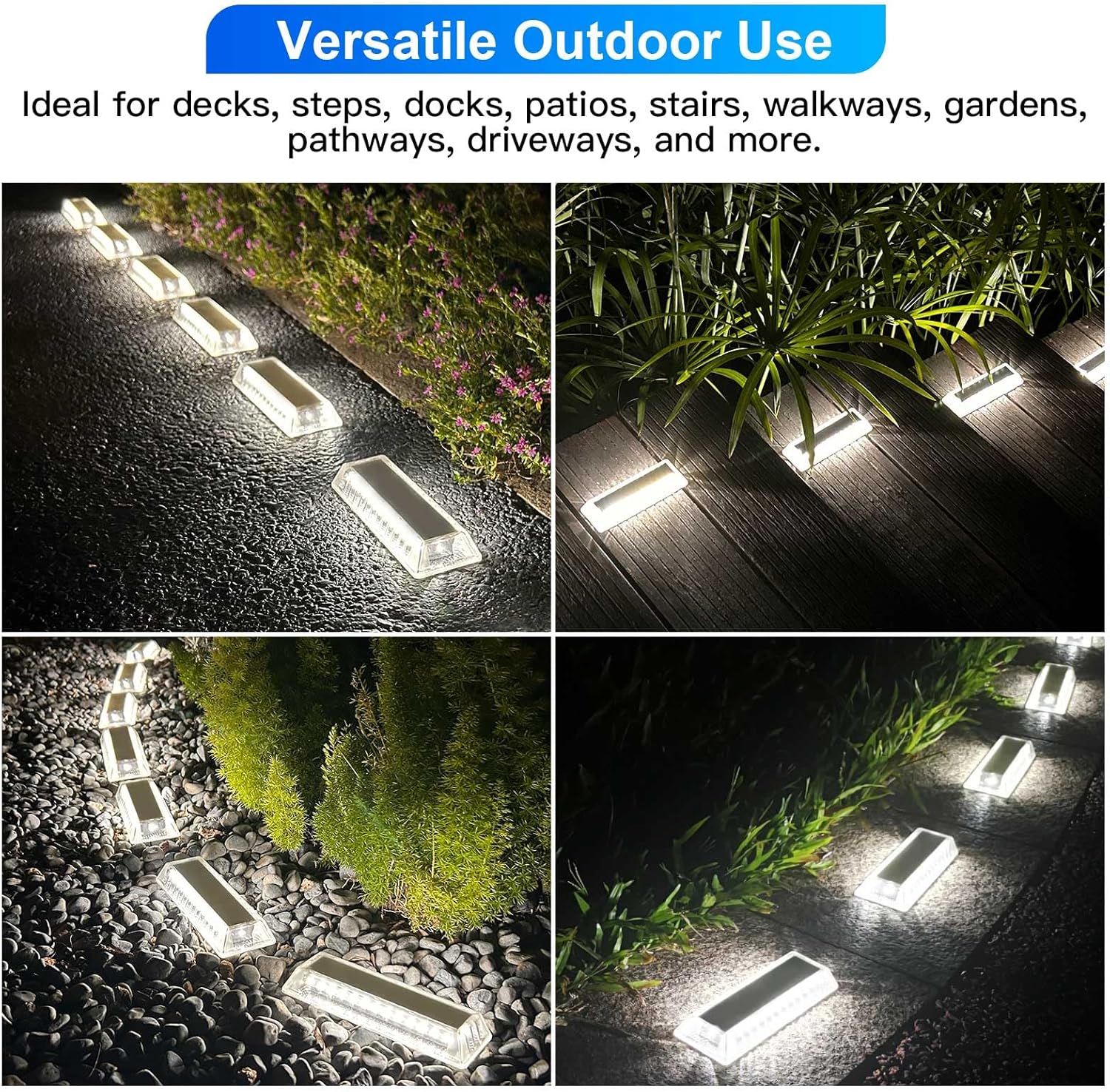 Lacasa Solar Driveway Lights 8 Pack, White LED Outdoor Deck Dock Lights, Auto ON/Off at Dusk, Waterproof Step Pathway Marker Light for Stairs, Sidewalk, Garden, Yard