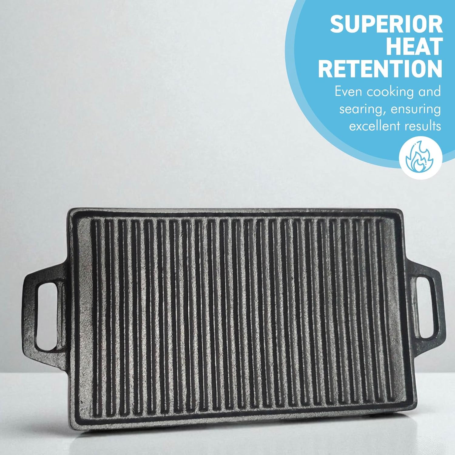 𝗗𝗢𝗨𝗕𝗟𝗘-𝗦𝗜𝗗𝗘𝗗 𝗖𝗔𝗦𝗧 𝗜𝗥𝗢𝗡 𝗚𝗥𝗜𝗟𝗟 𝗣𝗔𝗡 30x15.5cm – Robust, Perfect for Indoor & Outdoor Cooking