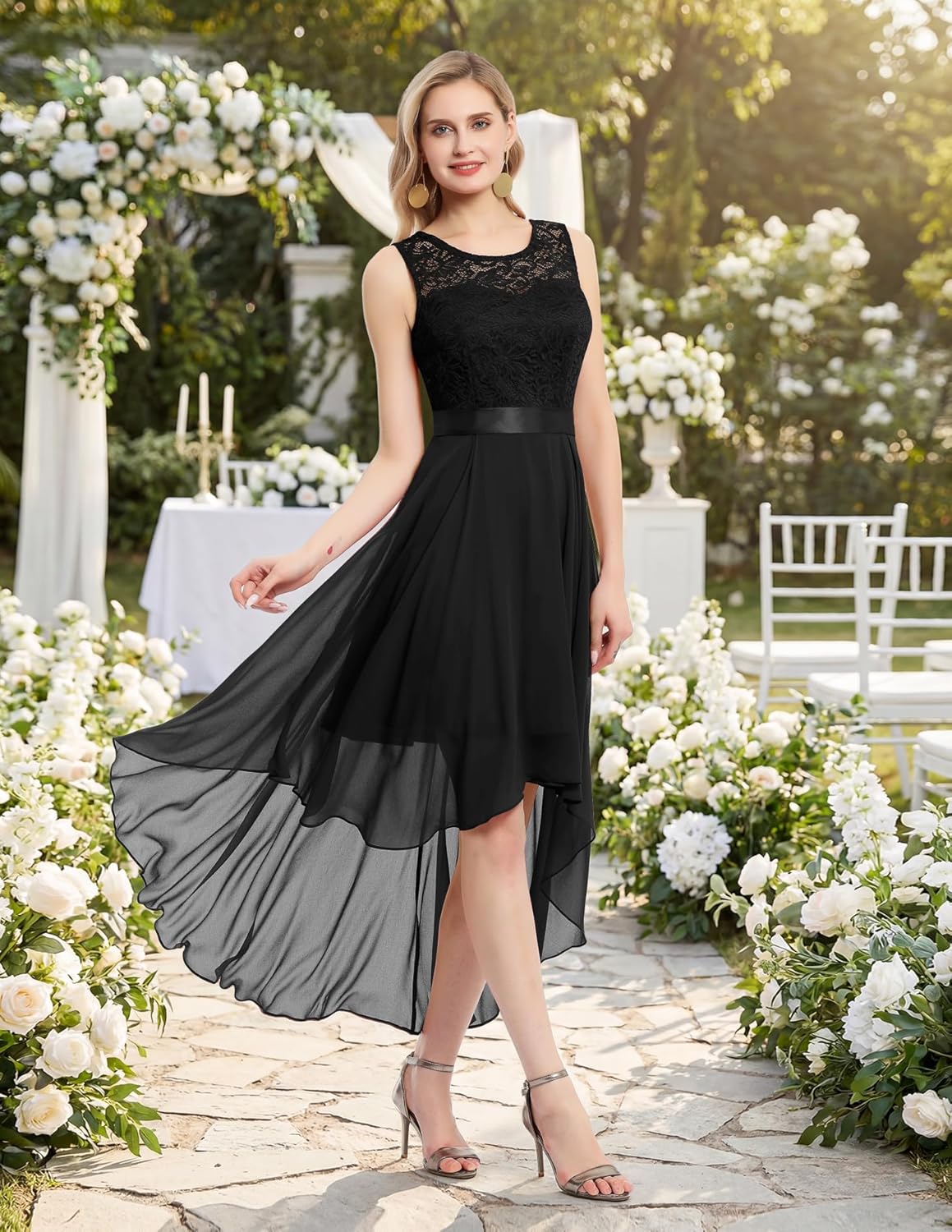BeryLove Sequin Wedding Guest Formal Cocktail Dresses Prom Party Lace High Low Bridesmaid Elegant Dress - Image 3