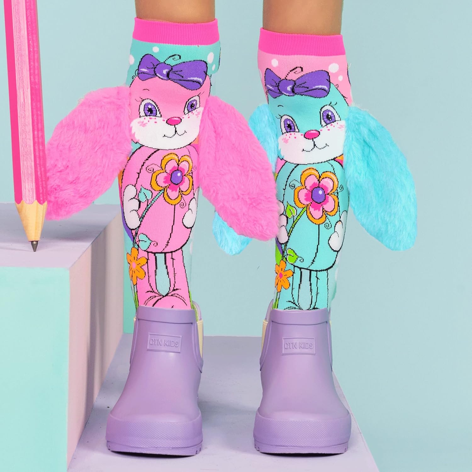 MADMIA Children's Toddler Socks, Hunny Bunny, Pastel, 3-5 years, 1 pair, Casual, Bamboo Rayon/Cotton, Ankle Length, Slipper Socks