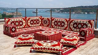 Traditional Corner Arabic Seating Furniture, Handmade Livingroom Sofa, Arabic Floor Sofa, Moroccan Livingroom Sofa, Arabic Majlis, Ethnic Cushion (L Sofa Full Set, 4'' Thickness (10 cm))