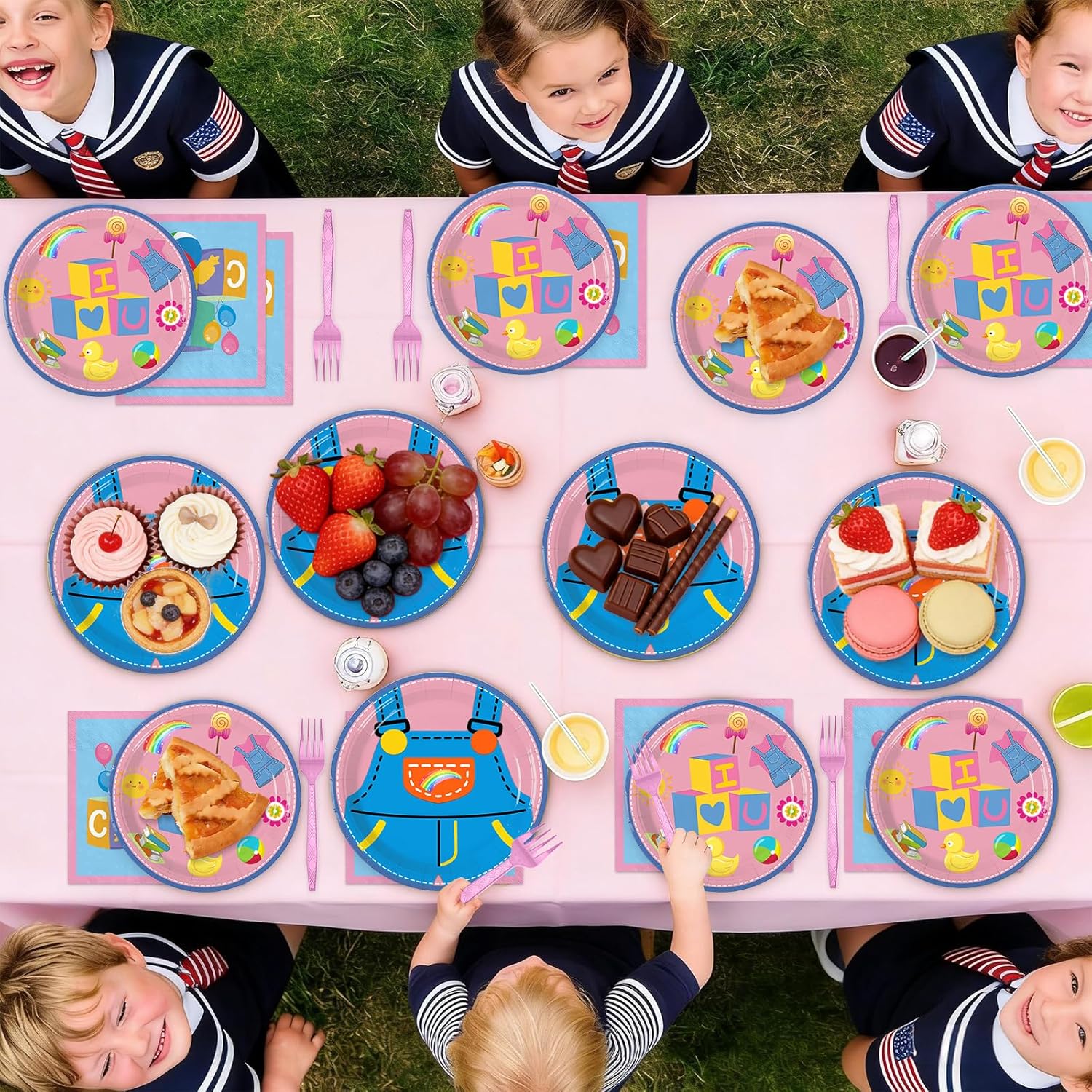 180Pcs Girls Birthday Party Decoration,Pink Happy Birthday Cartoon Teacher Plates and Napkins Set for Girls Baby Shower English Teacher Party Supplies,Serve 60 Guests