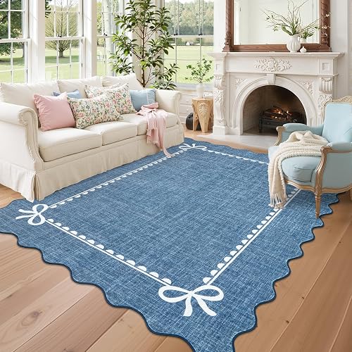 GarveeHome 5x7 Scalloped Bow Rug (Dark Blue)