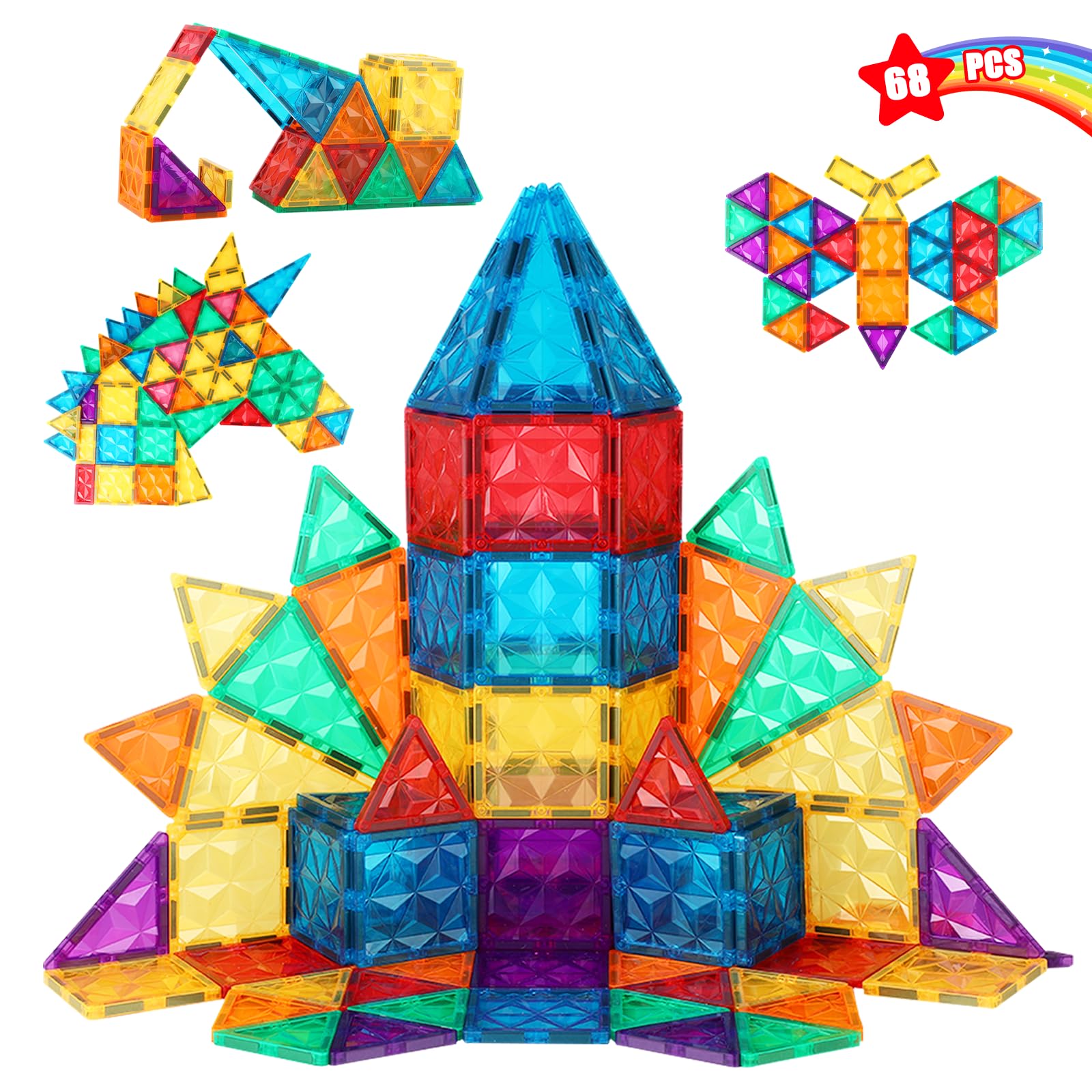 NorthBeland Costruzioni Magnetici per Bambini 3 Anni, 68 Pezzi 3D Costruzioni Magnetiche Blocchi Magneti Bambini