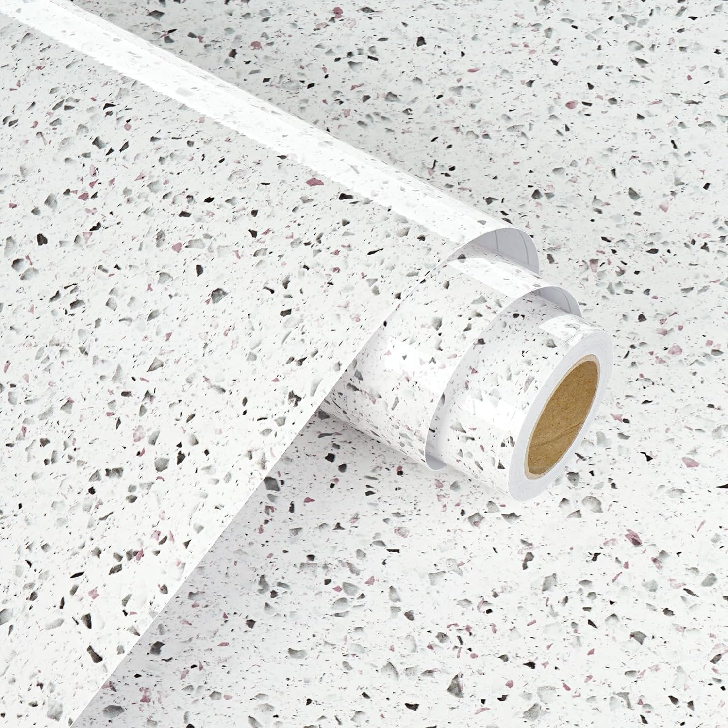 WESTICK Glossy Countertop Contact Paper Granite Peel and Stick Countertops Waterproof Marble Wallpaper Oil Proof Removable Terrazzo Kitchen Vinyl Wrap for Cabinets Desk Cover 17.5" x 120"