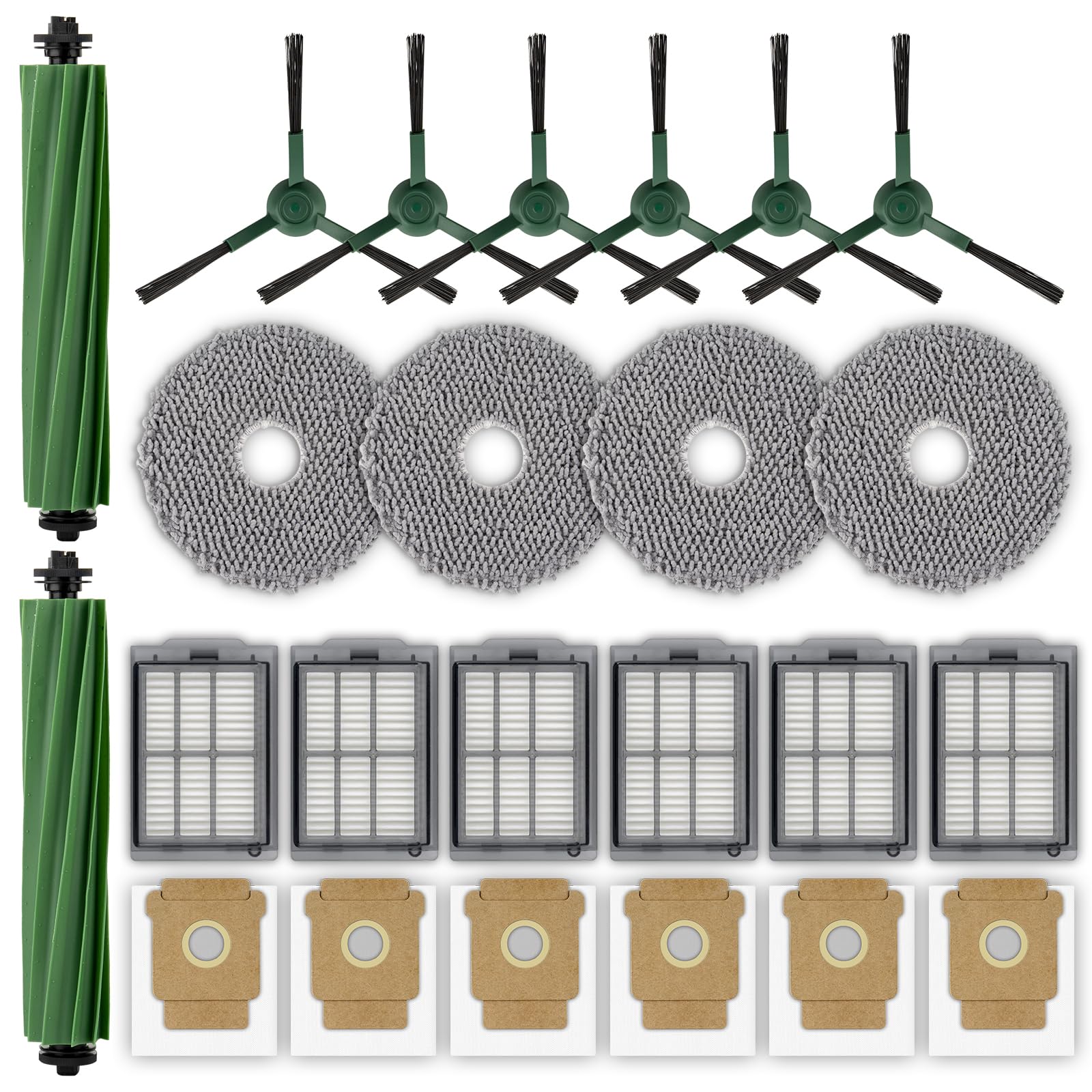 (24 Piezas) Plus 505 Combo Repuestos Para El Robot Aspirador iRobot Plus 405 Combo, 2 Cepillos Giratorios, 6 Bolsas Para El Polvo, 4 Mopas, 6 Cepillos Laterales y 6 Filtros Hepa