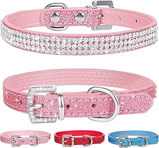Rhinestone Dog Collar for Small Dogs, Pink Dog Collar, Leather Dog Collar, Girl Dog Collars for Medium Dogs, Cute Dog Collar, Diamond Dog Collar Bling Cat Collar for Puppy Small(10.6"-13")