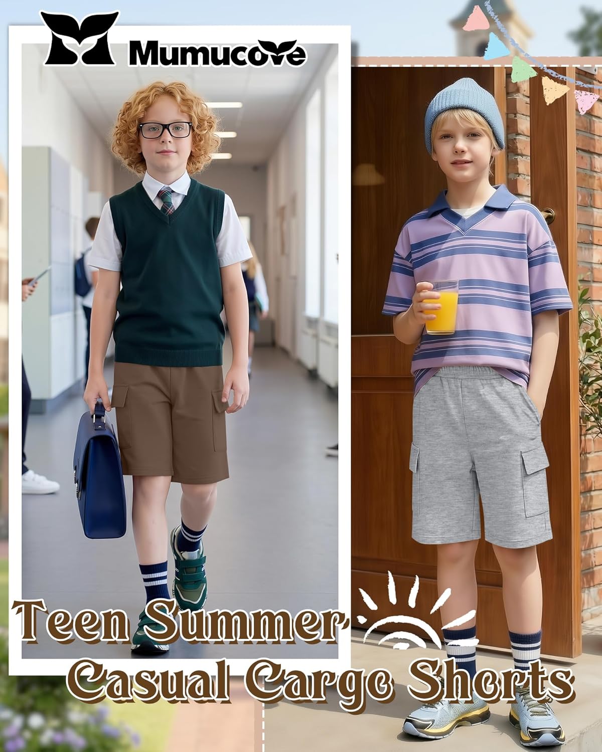 5 Pack Boy Cargo Shorts 5-16Y Athletic Loose Elastic Wide Leg SweatShorts Youth Summer Multipack Shorts with Pockets