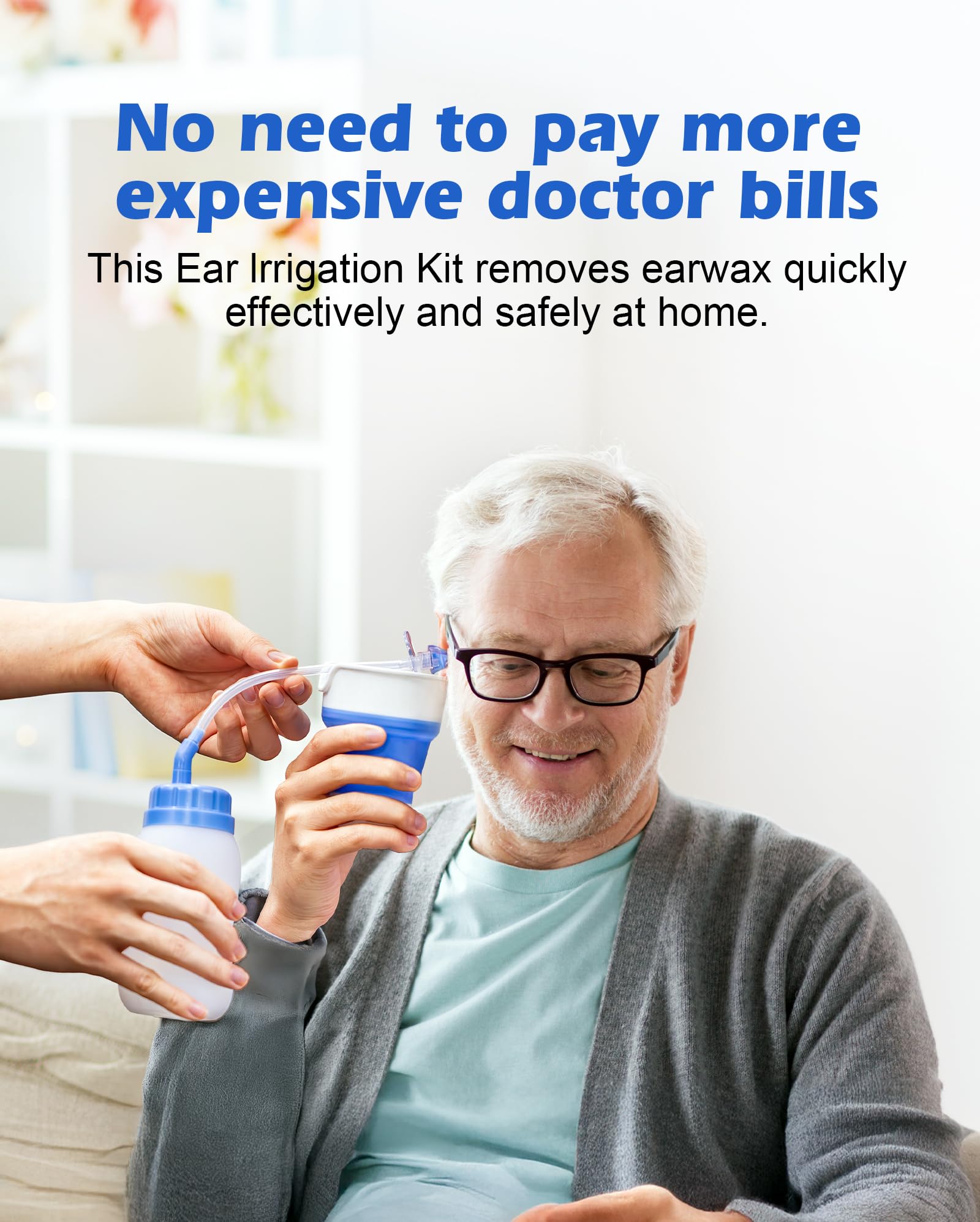 MAOEVER Ear Wax Removal Kit, Squeezable Silicone Ear Cleaner with a Folding Pot for Waste Water Recycling, Gentle & Effective Ear Irrigation Tool for Safe at-Home Use (Blue)