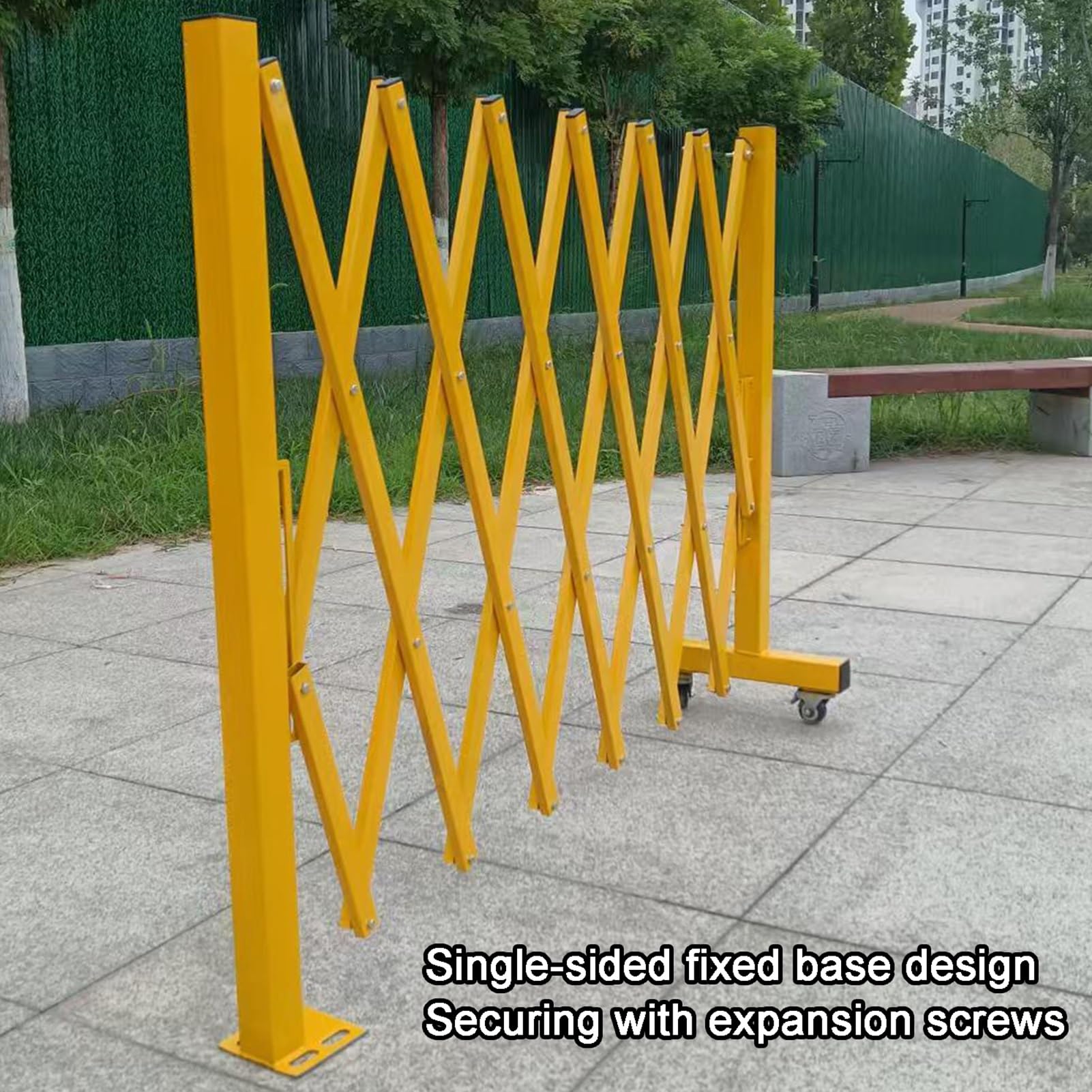 Tragbares, faltbares Sicherheitsgitter aus Metall mit Rollen – Verstellbare, einziehbare Absperrung für Verkehrsregelung, Schulen und Veranstaltungen (Schwarz, 120 x 150 cm) – Robust und ein