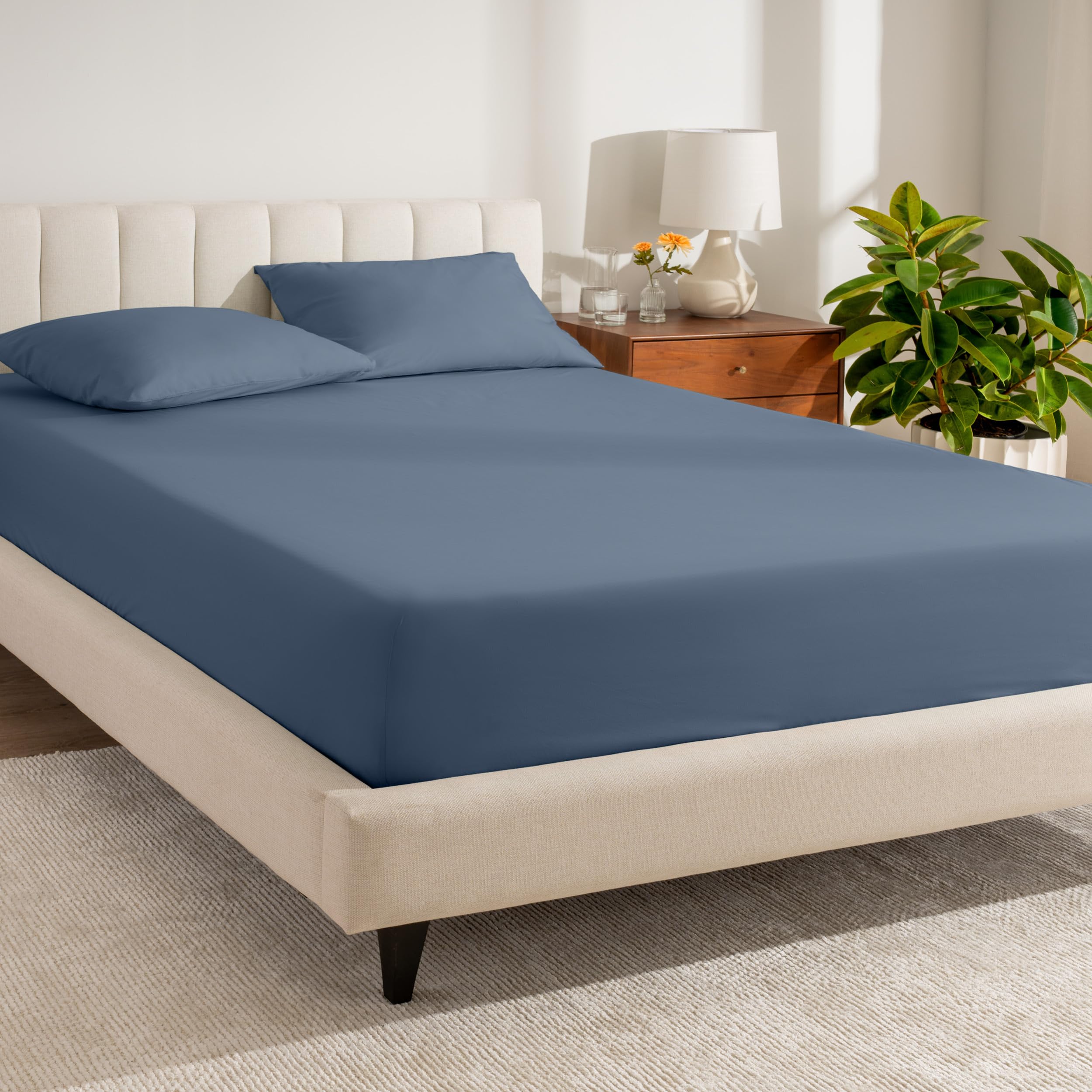 Bare Home 100% Organic Cotton Twin Fitted Sheet - Crisp Percale Weave - Lightweight & Breathable - Deep Pocket Fitted Sheet (Twin, Bering Sea)