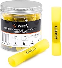 Wirefy Pack of 50 Heat Shrink Head-Head Connectors - Electrical Terminals Kit - Crimp Insulating Terminals - Yellow 10 mm²