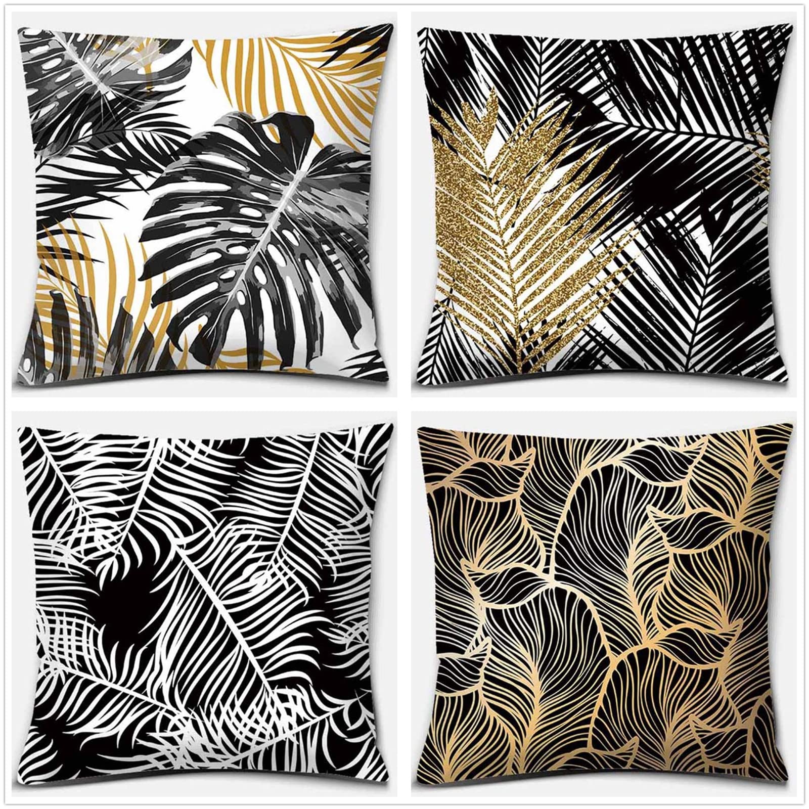 Housse de coussin 65x65cm lot de 4 plantes tropicales pour canapé et extérieur moderne