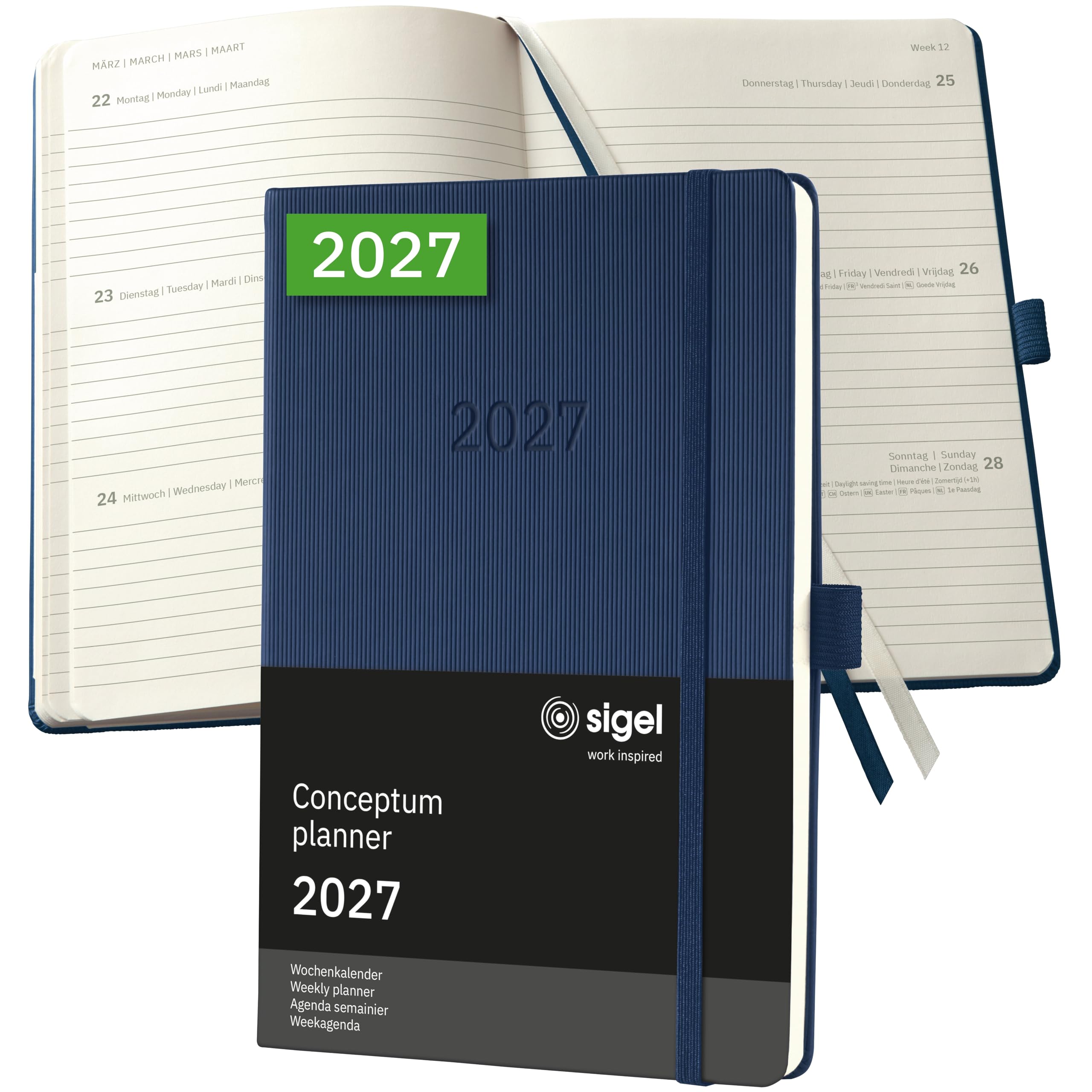 SIGEL C2762 Weekly planner Conceptum 2027-1 year - approx. A5 - dark blue - 2 pages = 1 week - hardcover - 80 gsm - 192 p. - FSC-certified