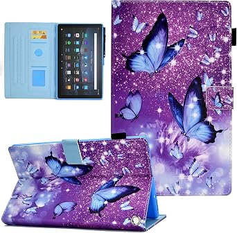 Case for Amazon Kindle Fire HD 10 and Fire HD 10 Plus 10.1" Tablet Case 13th/11th Generation 2023/2021 Release, Funut Premium PU Leather Stand Smart Cover with Auto Wake/Sleep,Purple Butterfly