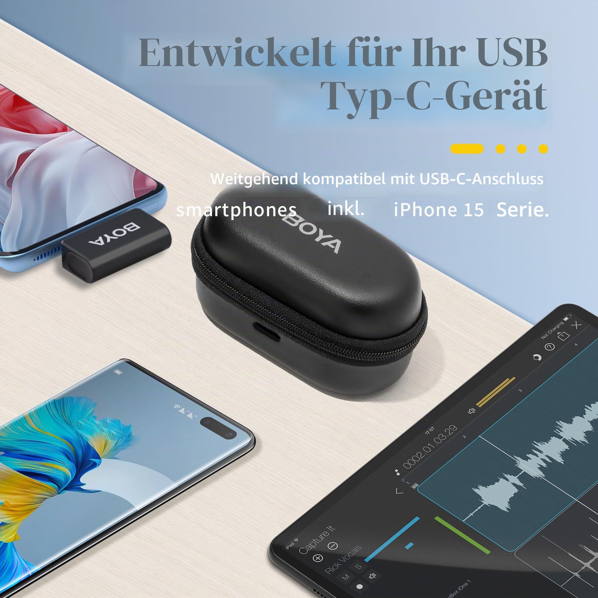 BOYA OMIC-U Lavalier Mikrofon Kabellos USB C, Mini Mikrofon Handy Android iPhone 15 iPad Vlog Podcast, Plug Play Drahtloses Ansteckmikrofon