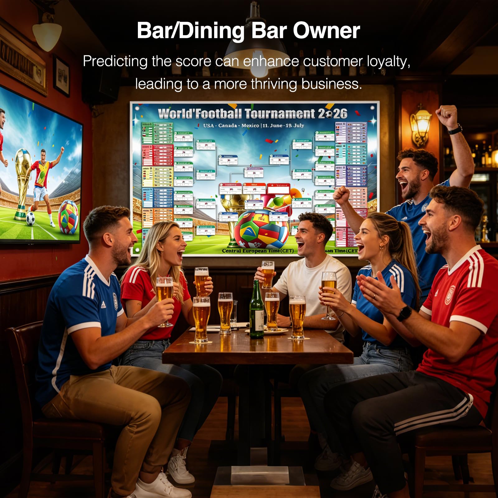 Calendrier Coupe Monde Football 2026, 100cm x 150cm, Couvrant l'ensemble des 104 matchs, y compris les calendriers (heure d'Europe centrale) et les lieux des rencontres