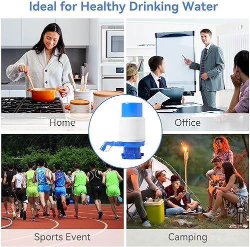 Miniatura 2 de Bomba de botellas de agua, bomba de jarra de agua portátil azul, dispensador de agua manual con un tubo extra corto que se adapta a la mayoría de