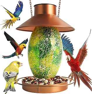 Solar Bird Feeder Mosaic Wild Bird Feeders for Outdoors Hanging Bird Feeder as Solar Garden Lanterns & Garden Decoration Handmade Glass Bird Feeder for Outside Wild Birds as Gift Ideas for Bird Lovers