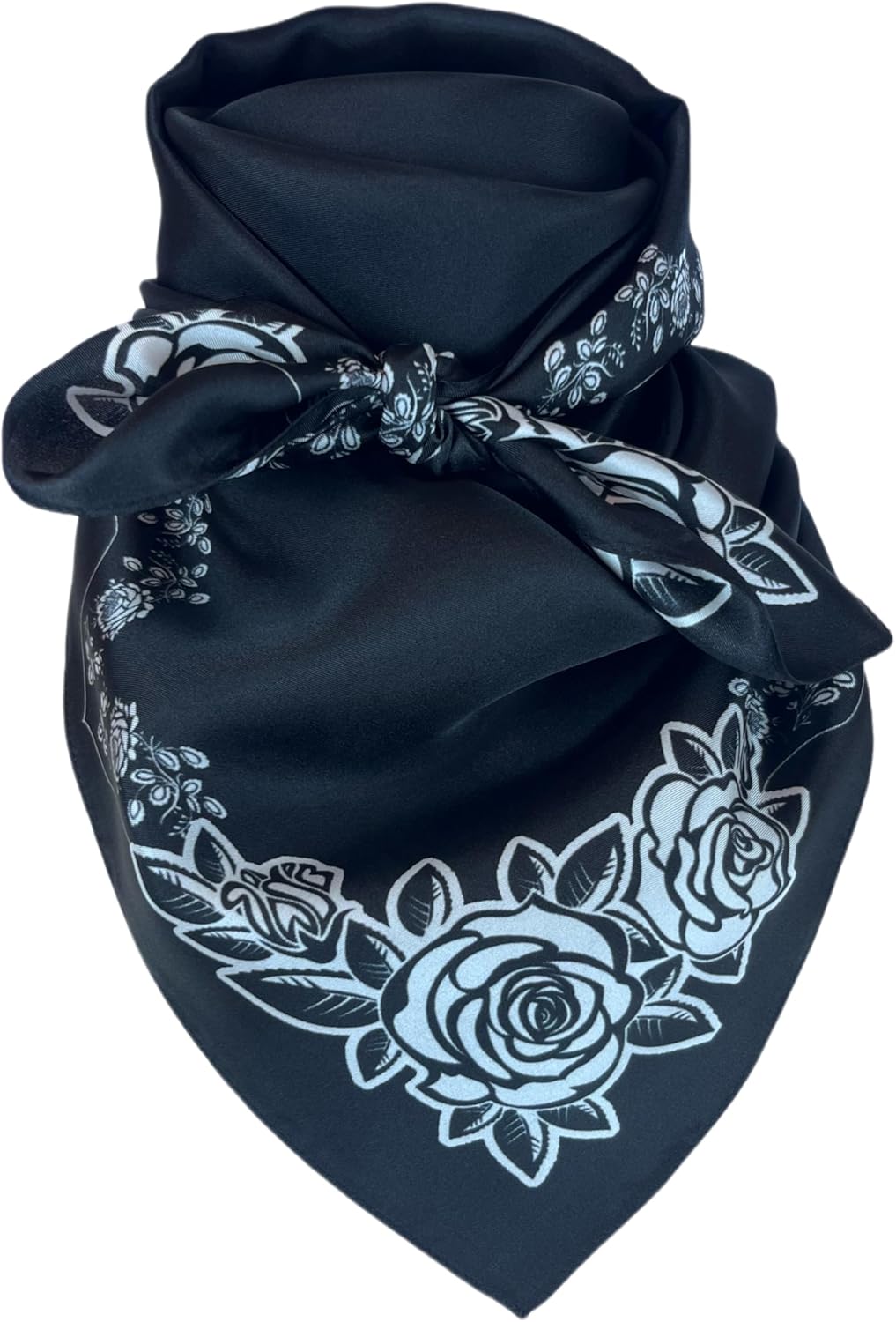 Cowboy Bandana 100% Silk Scarf Western Wild Rag 34 Inch (Black Rose)