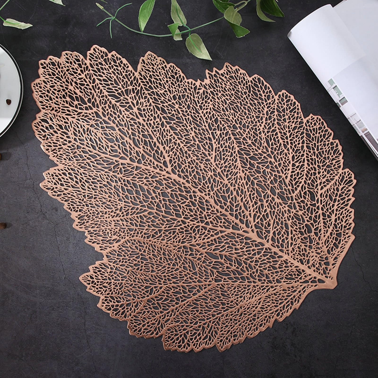Set de table PVC feuille ajourée or rose lavable lot de 10 pour repas