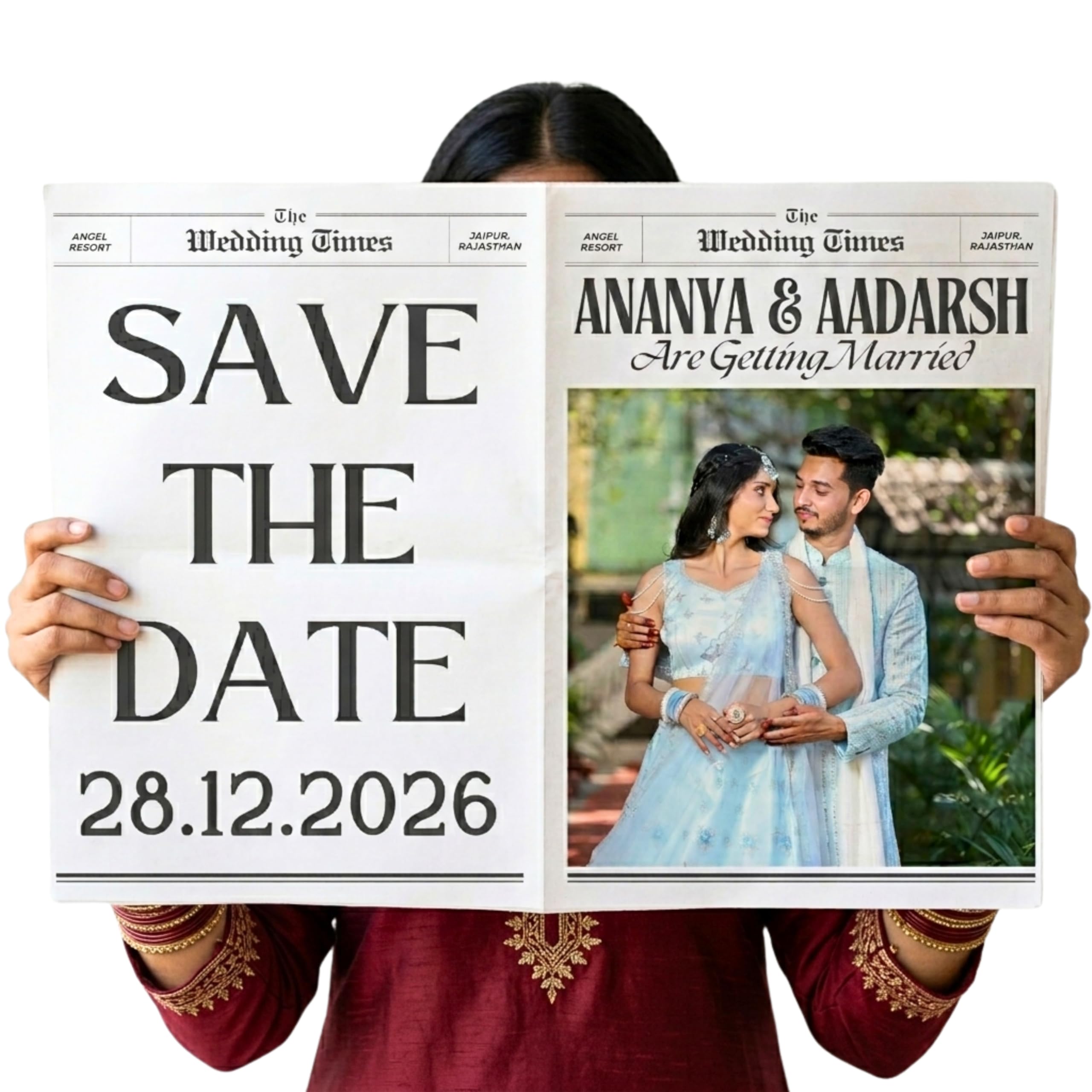 Save The Date Newspaper Wedding Announcement Poster | Personalized Engagement Pre Wedding Photoshoot Prop | Future Mr and Mrs Custom Photo Date Print (Getting Married)-image-19