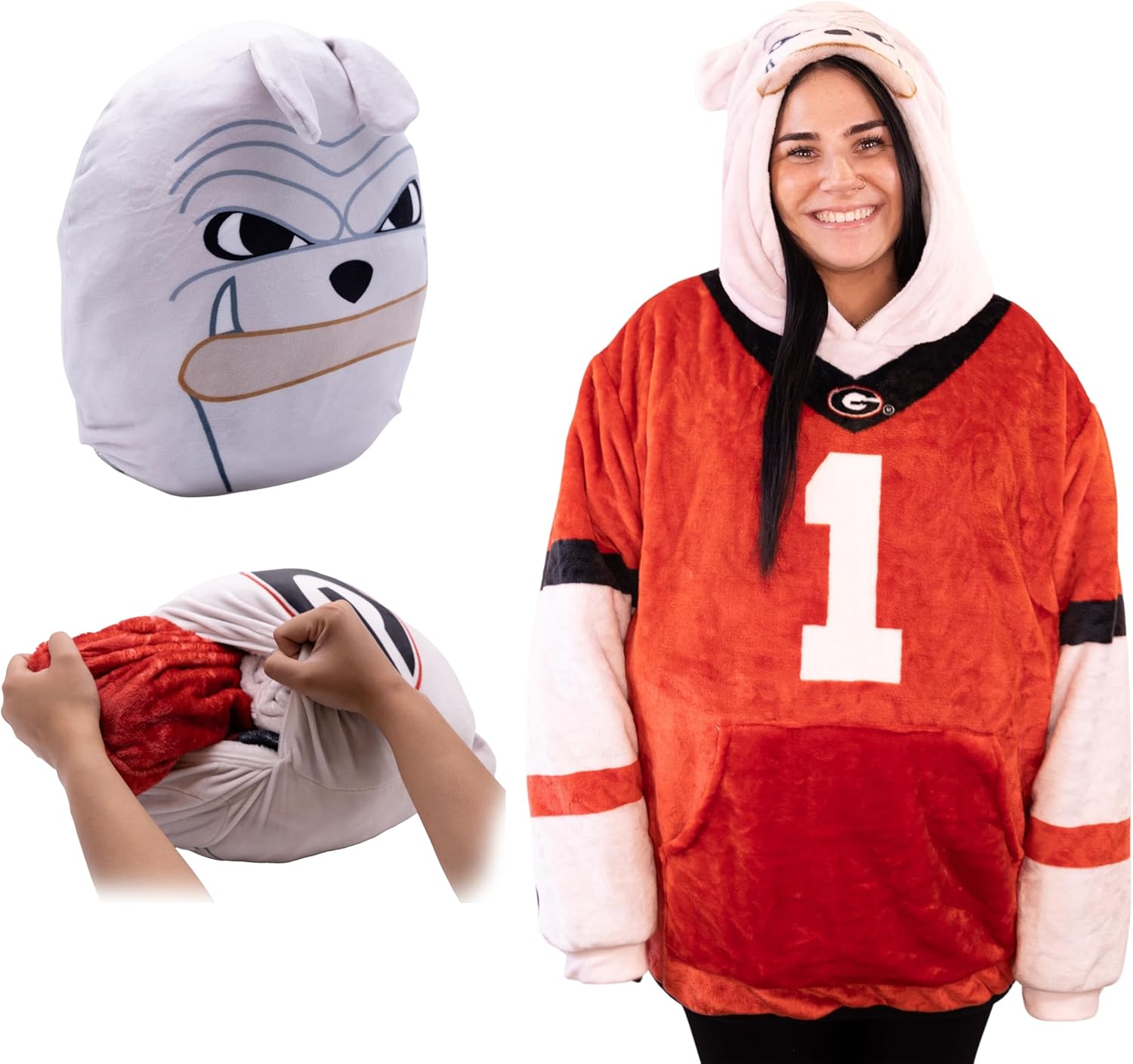 Plushible Wearable Blanket Hoodie - Oversized University of Georgia Bulldog Long Sleeve Sweatshirt Pocket - 2-in-1 Oversized Hoodie Blanket Pillow - Cozy Snugible Gifts for Men and Women