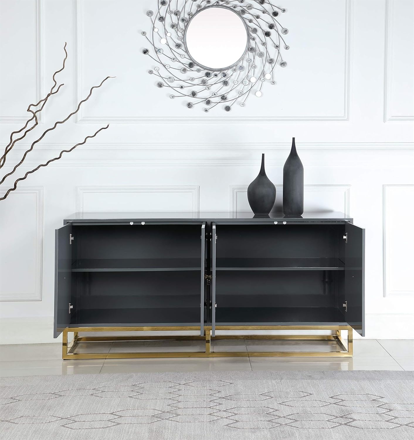 Best Master Furniture Tabitha High Gloss Lacquer Sideboard/Buffet, Grey