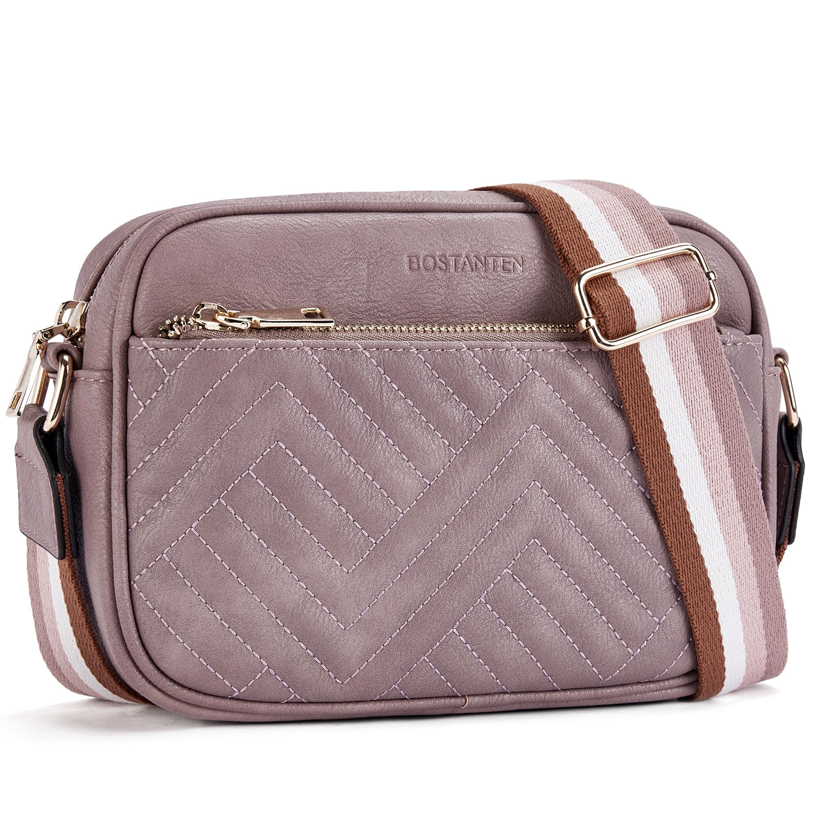 BOSTANTEN Quilted Crossbody Bags for Women Vegan Leather Purses Small Shoulder Handbags with Wide Strap