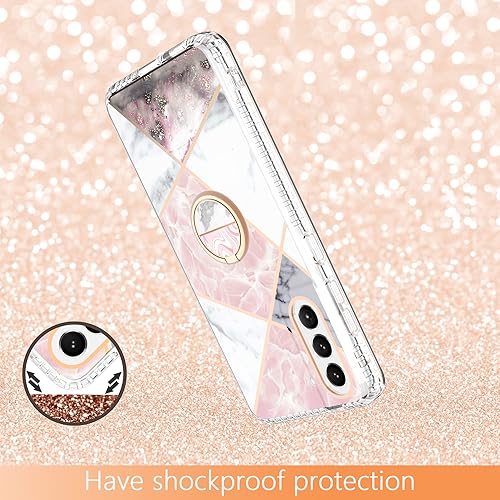 Miniatura 7 de Asuwish Funda de teléfono para Samsung Galaxy S21 FE 5G con protector de pantalla y soporte de anillo de mármol, a prueba de golpes, silicona TPU,