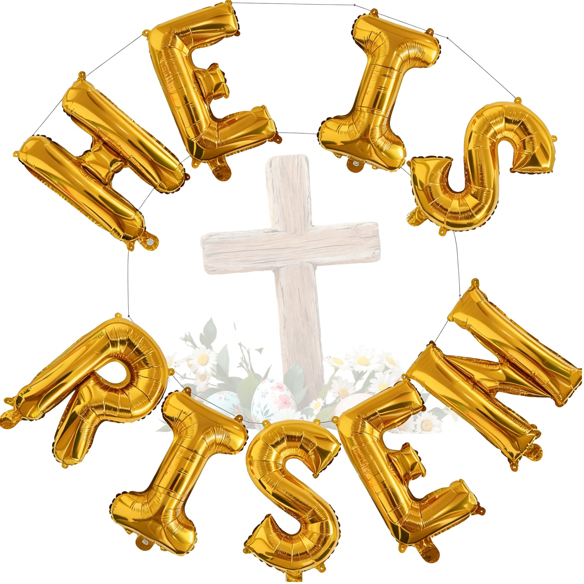 Easter-Balloon He Is Risen Gold Letter Balloons 9PCS 16in Foil Banner Easter Spring Party Decoration Celebration Mantle Fireplace Wall Backdrop Supply