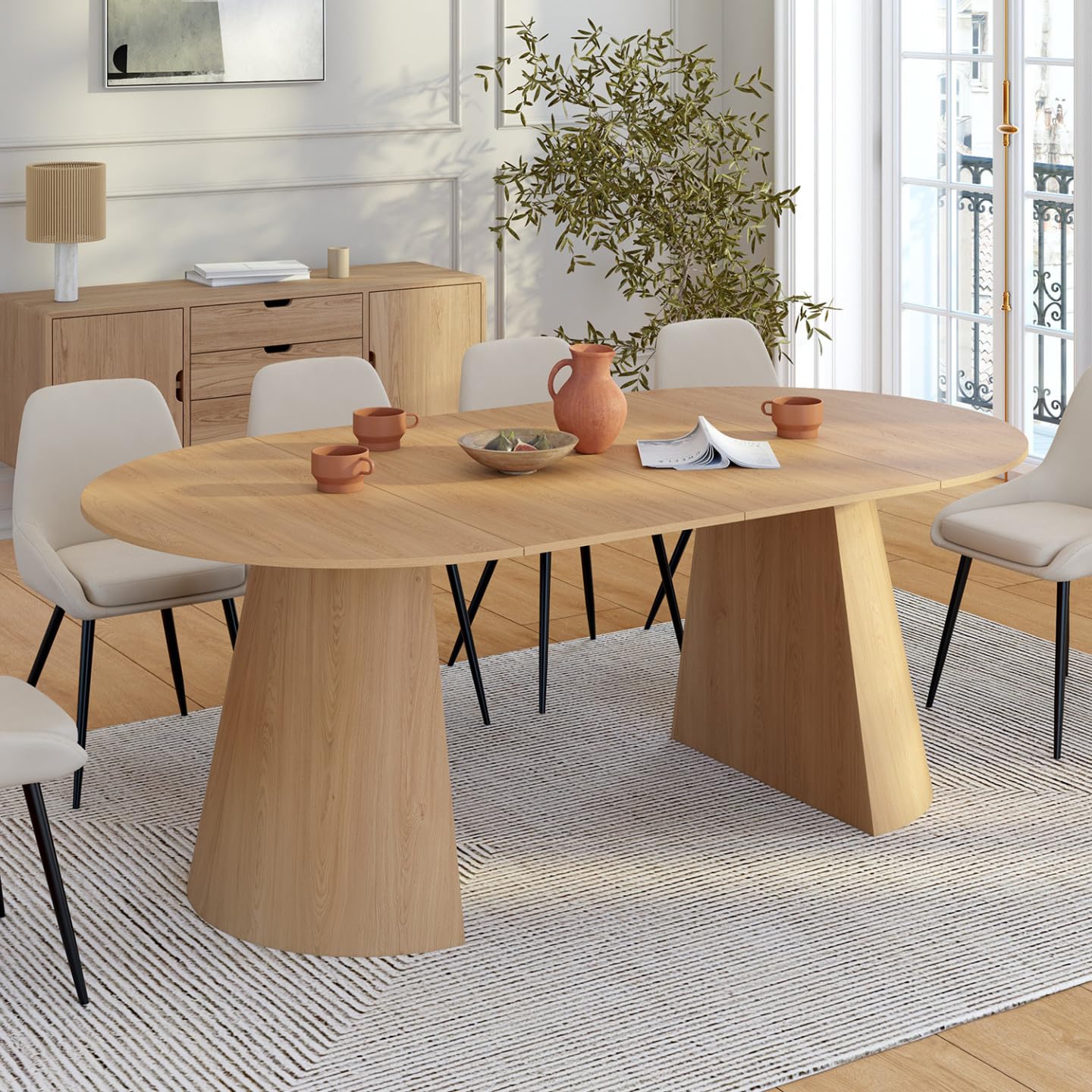 IDMarket – Mesa de comedor redonda extensible Angele 4-10 personas madera efecto haya 110-200 cm