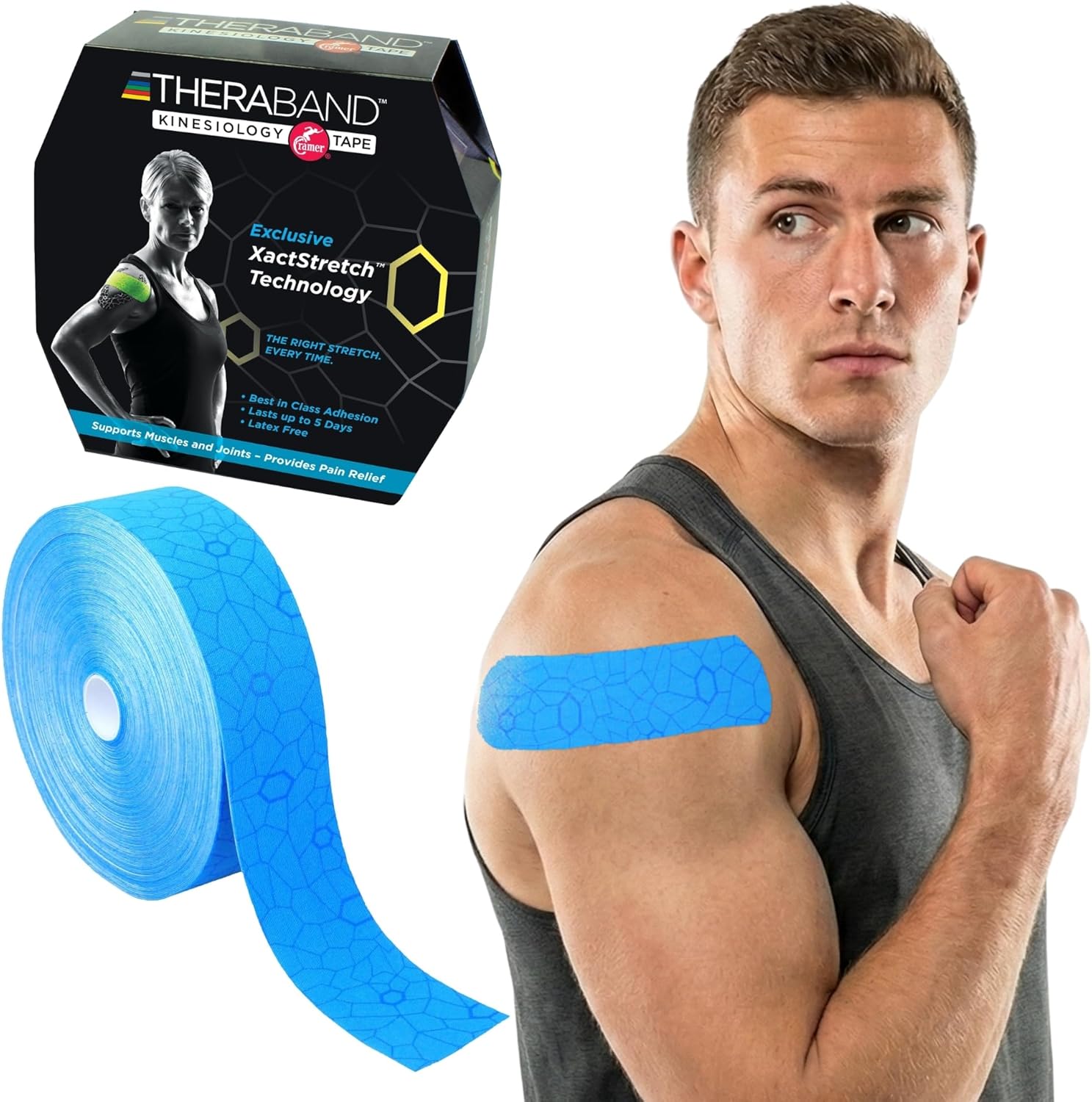 THERABAND Kinesiology Tape, Roll, with XactStretch Indicatorsv Water Resistant, Cut-to-Length